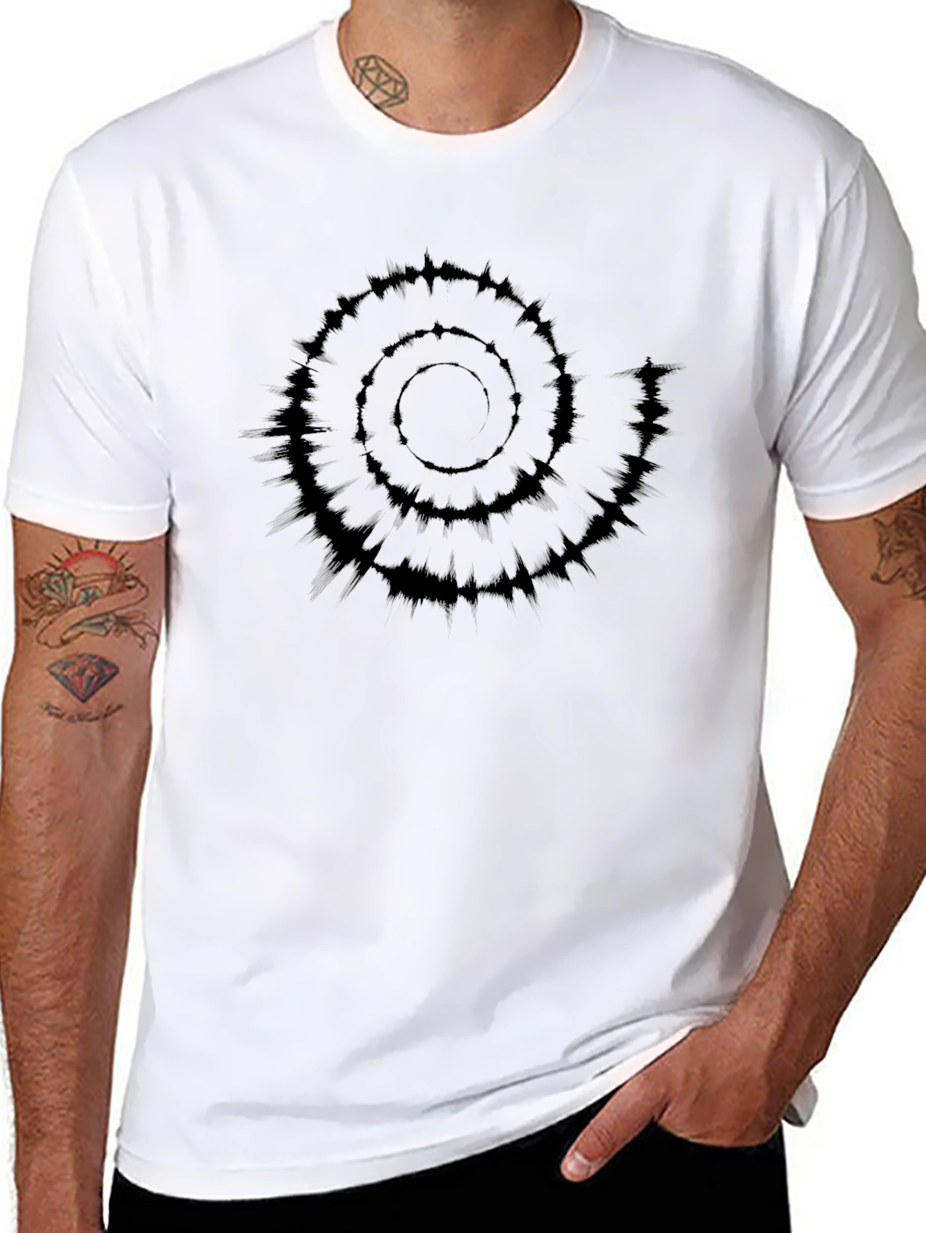 Spiral Graphic Black Cotton T-Shirt