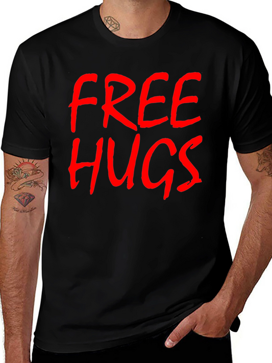 Free Hugs Graphic Tee - Black Cotton T-Shirt