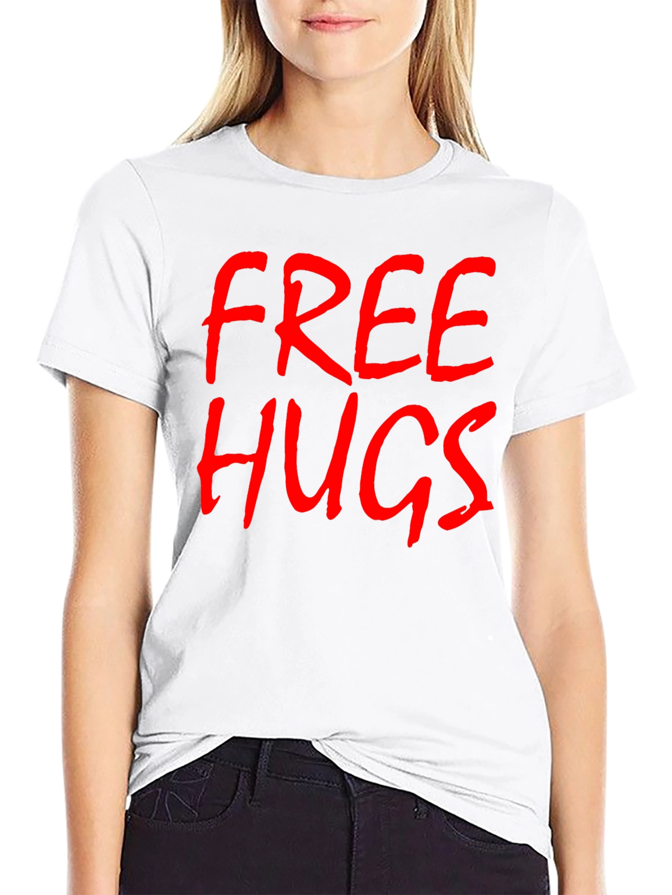 Free Hugs Graphic Tee - Black Cotton T-Shirt