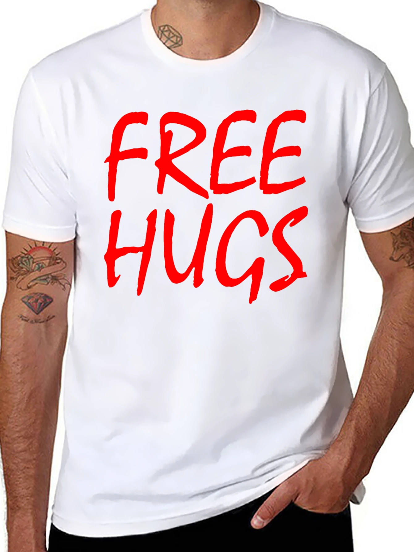 Free Hugs Graphic Tee - Black Cotton T-Shirt