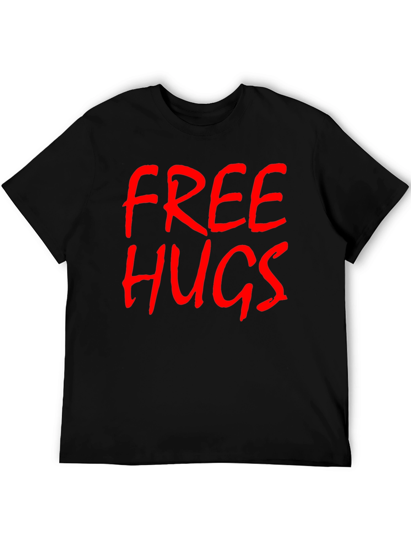 Free Hugs Graphic Tee - Black Cotton T-Shirt