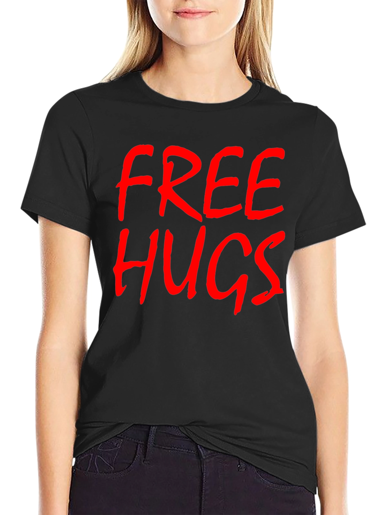 Free Hugs Graphic Tee - Black Cotton T-Shirt