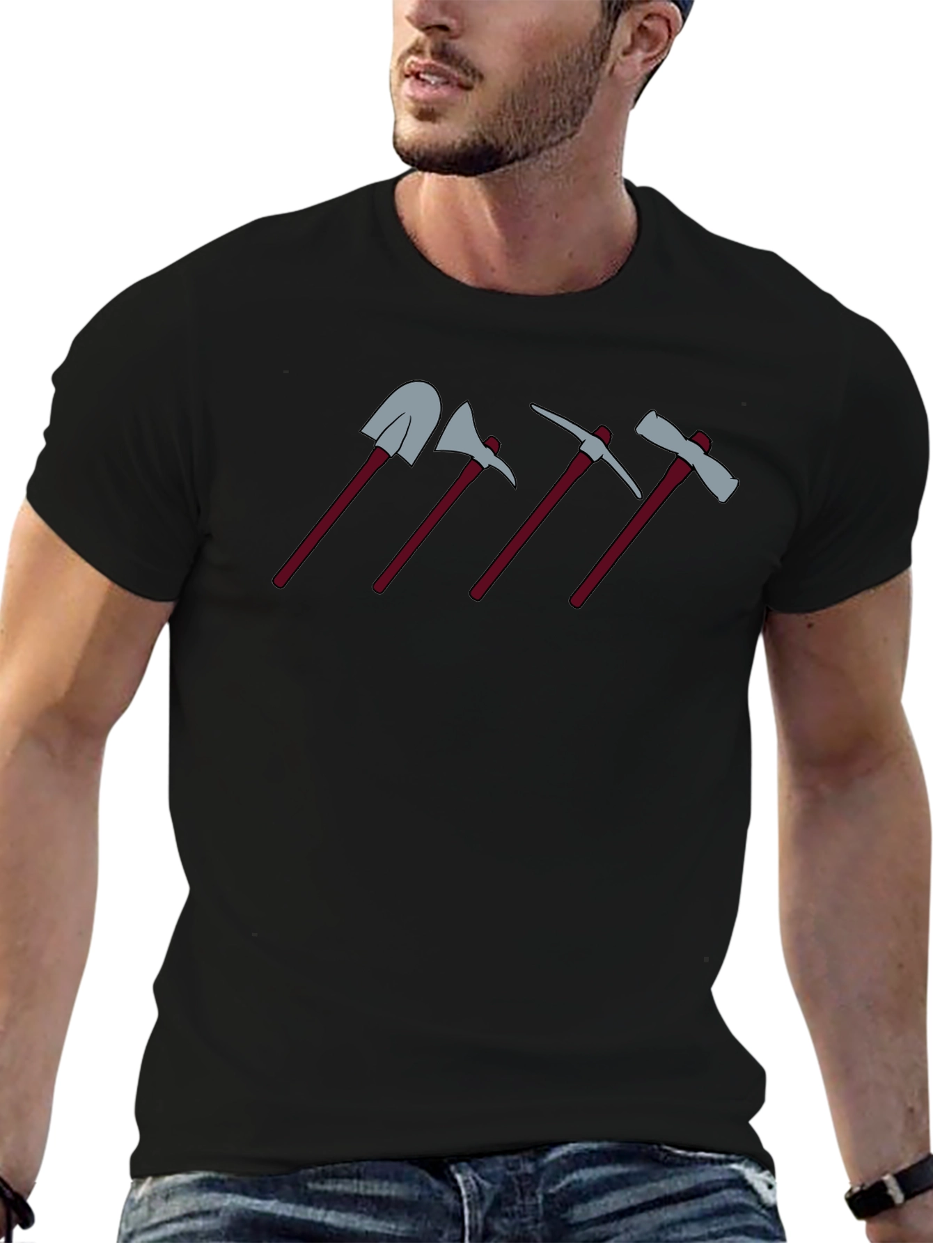 Cartoon Tools Graphic Tee - Shovel Axe Pickaxe Hatchet