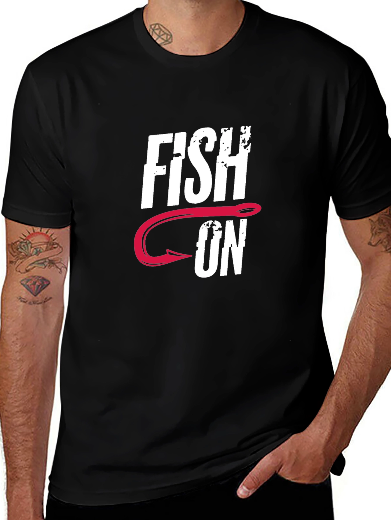 Fish On Graphic Tee - Black Cotton Fishing T-Shirt