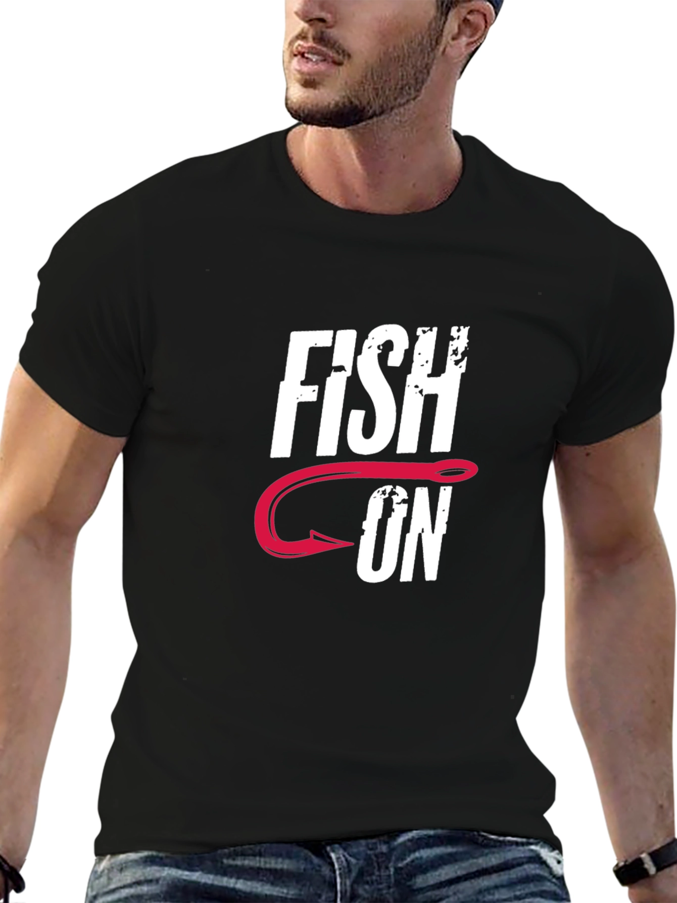 Fish On Graphic Tee - Black Cotton Fishing T-Shirt