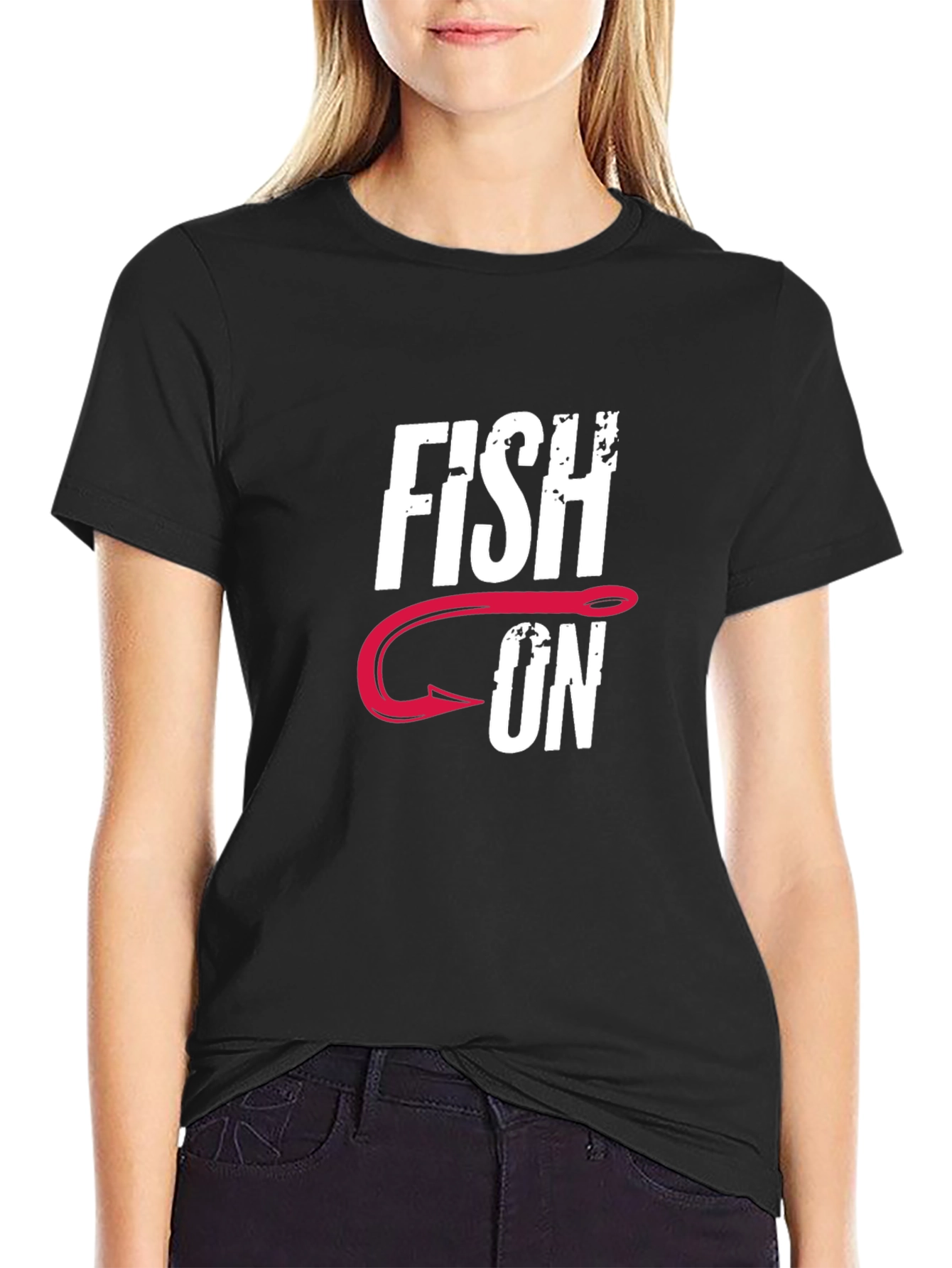 Fish On Graphic Tee - Black Cotton Fishing T-Shirt