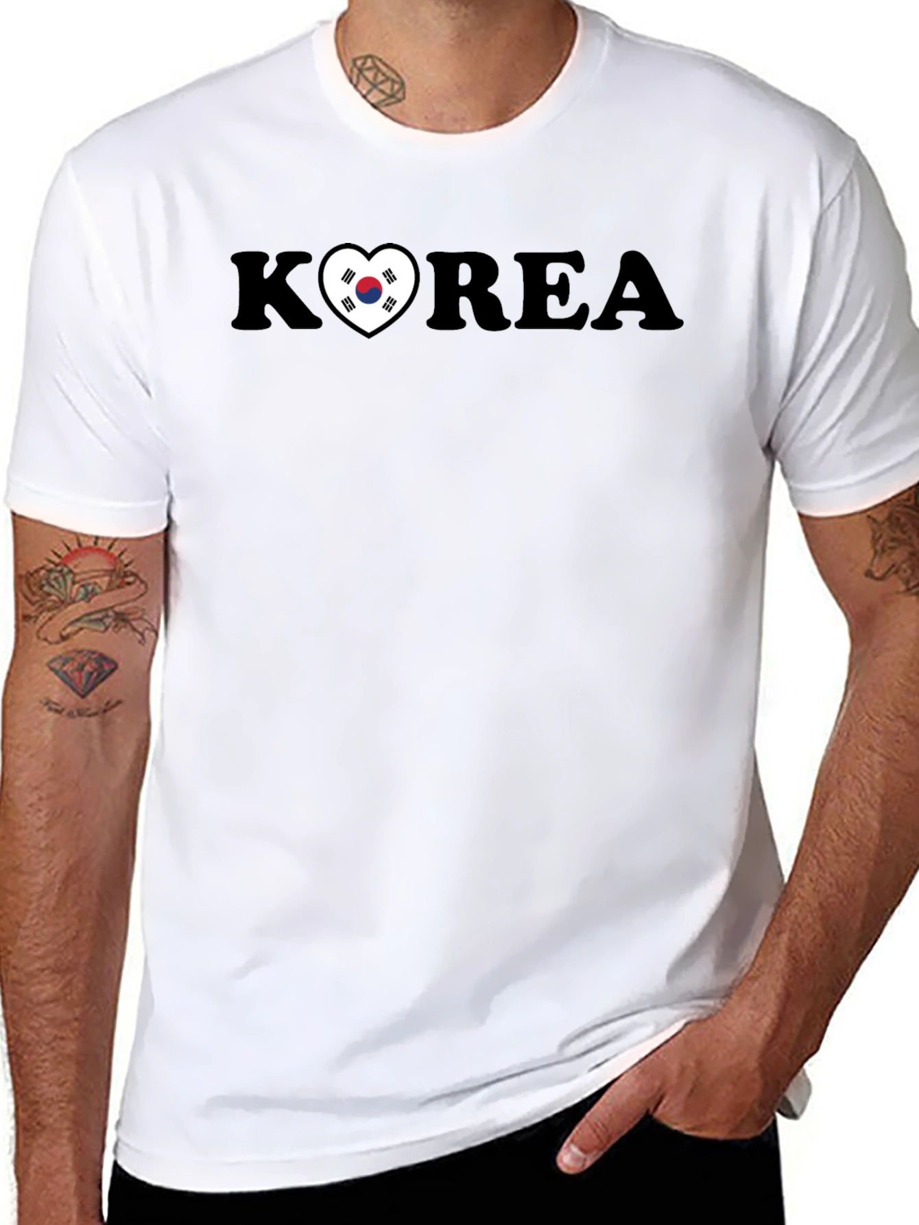 Korea Heart Flag Graphic Black T-Shirt