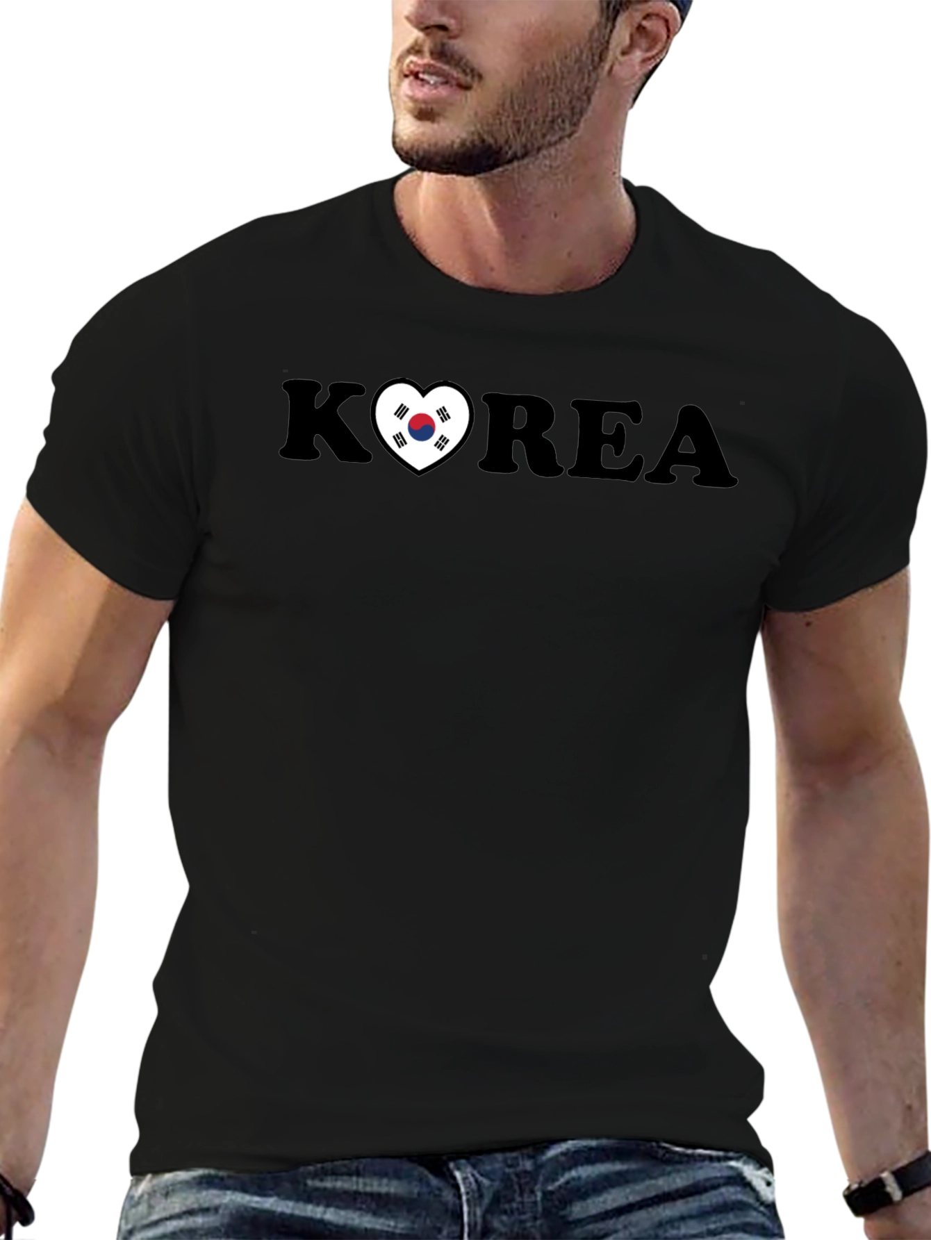 Korea Heart Flag Graphic Black T-Shirt
