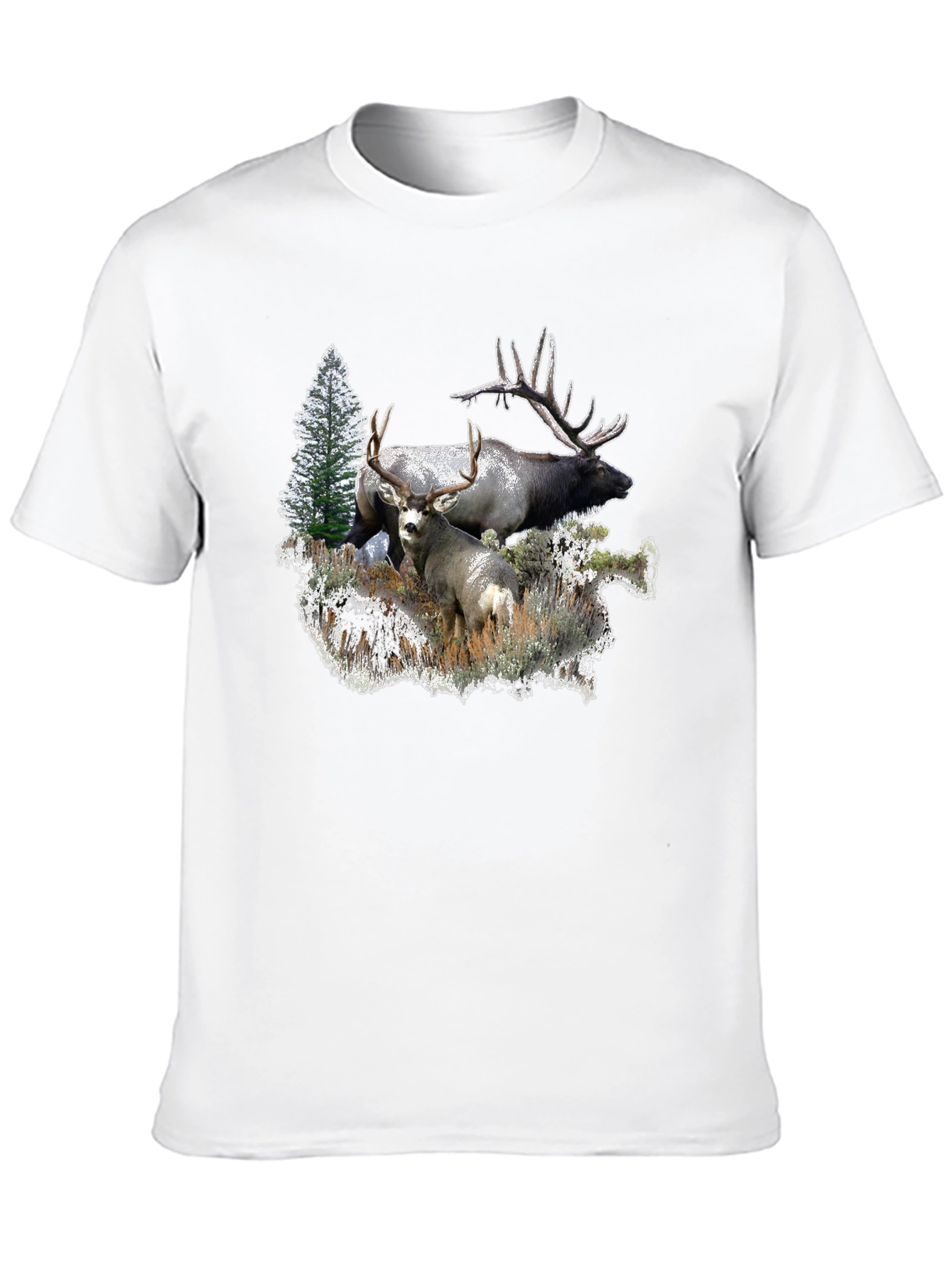Wildlife Graphic Tee: Deer & Elk Forest Scene