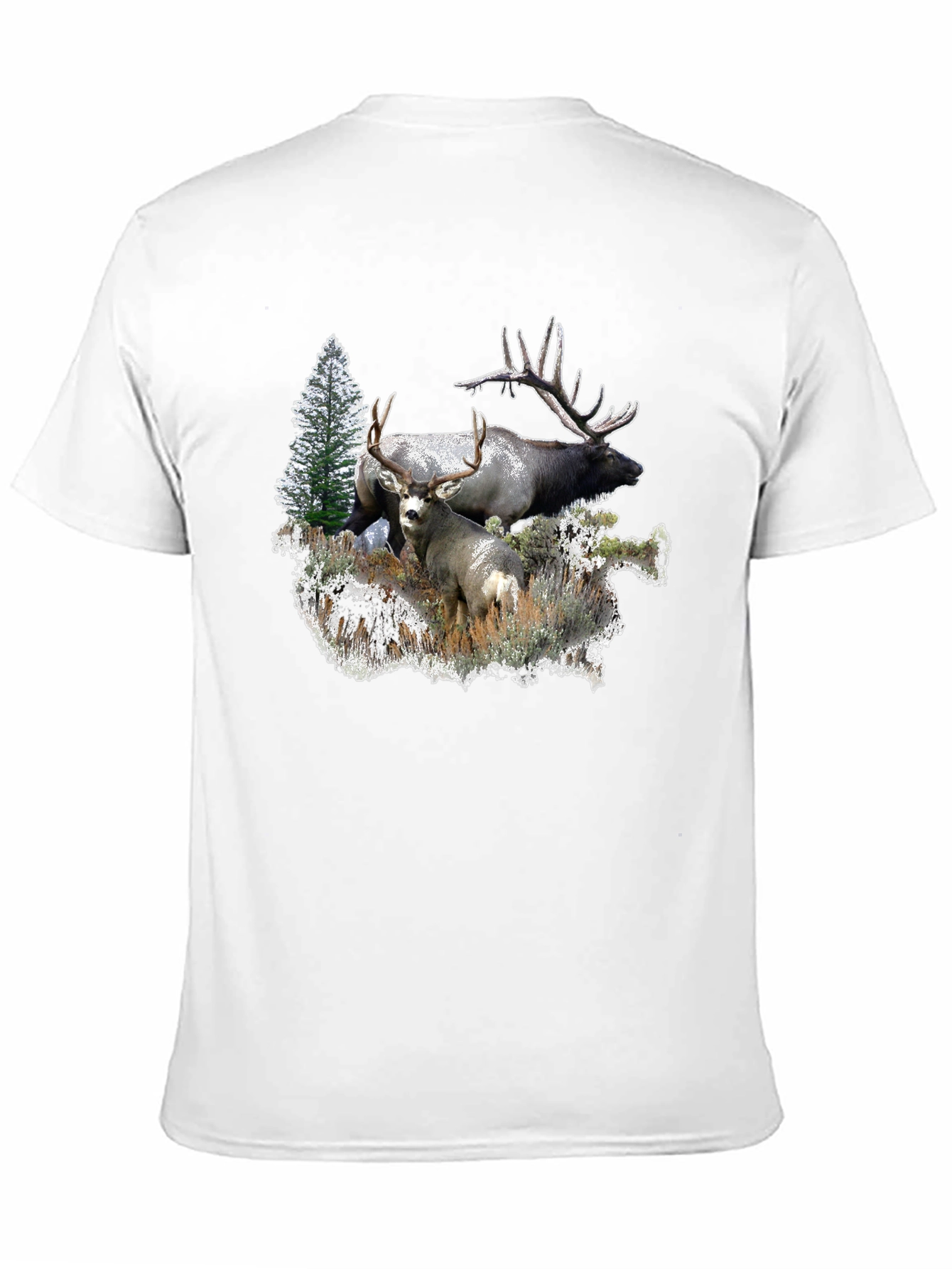 Wildlife Graphic Tee: Deer & Elk Forest Scene