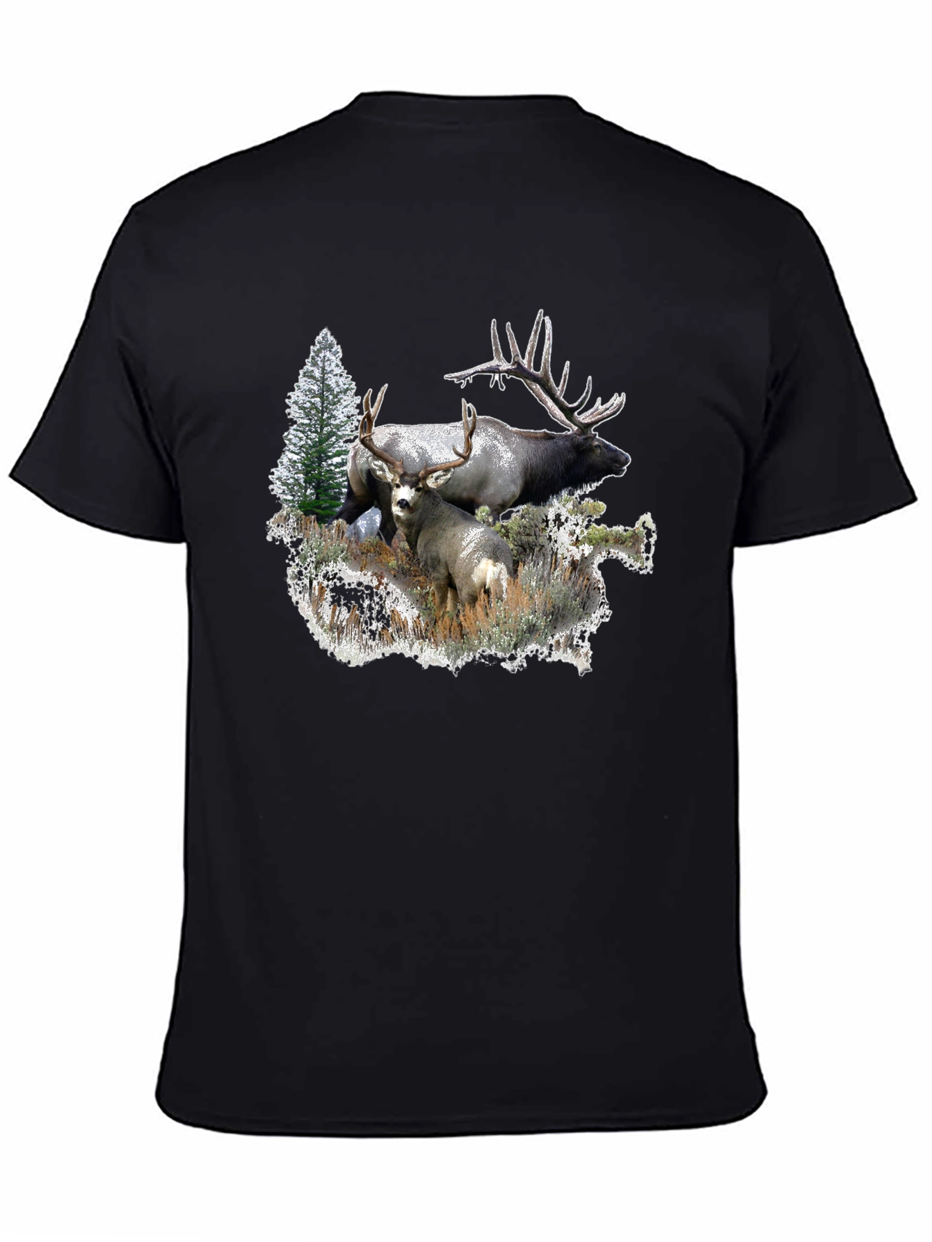Wildlife Graphic Tee: Deer & Elk Forest Scene