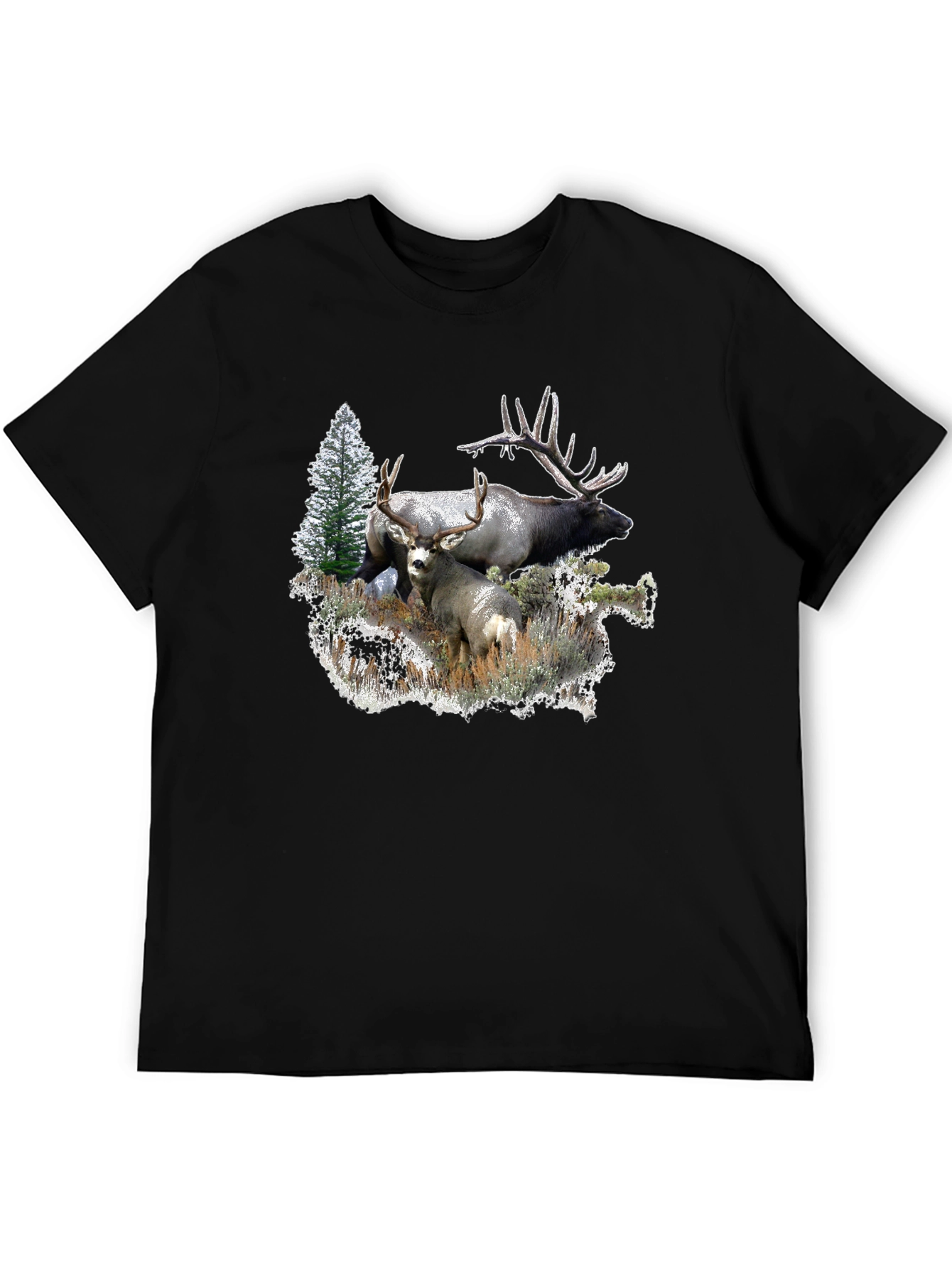 Wildlife Graphic Tee: Deer & Elk Forest Scene