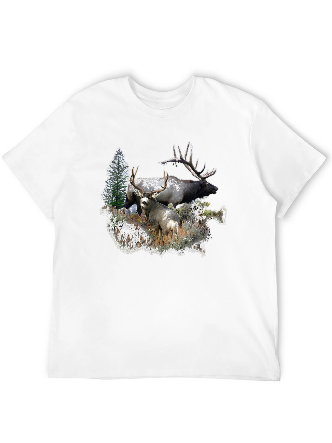Wildlife Graphic Tee: Deer & Elk Forest Scene