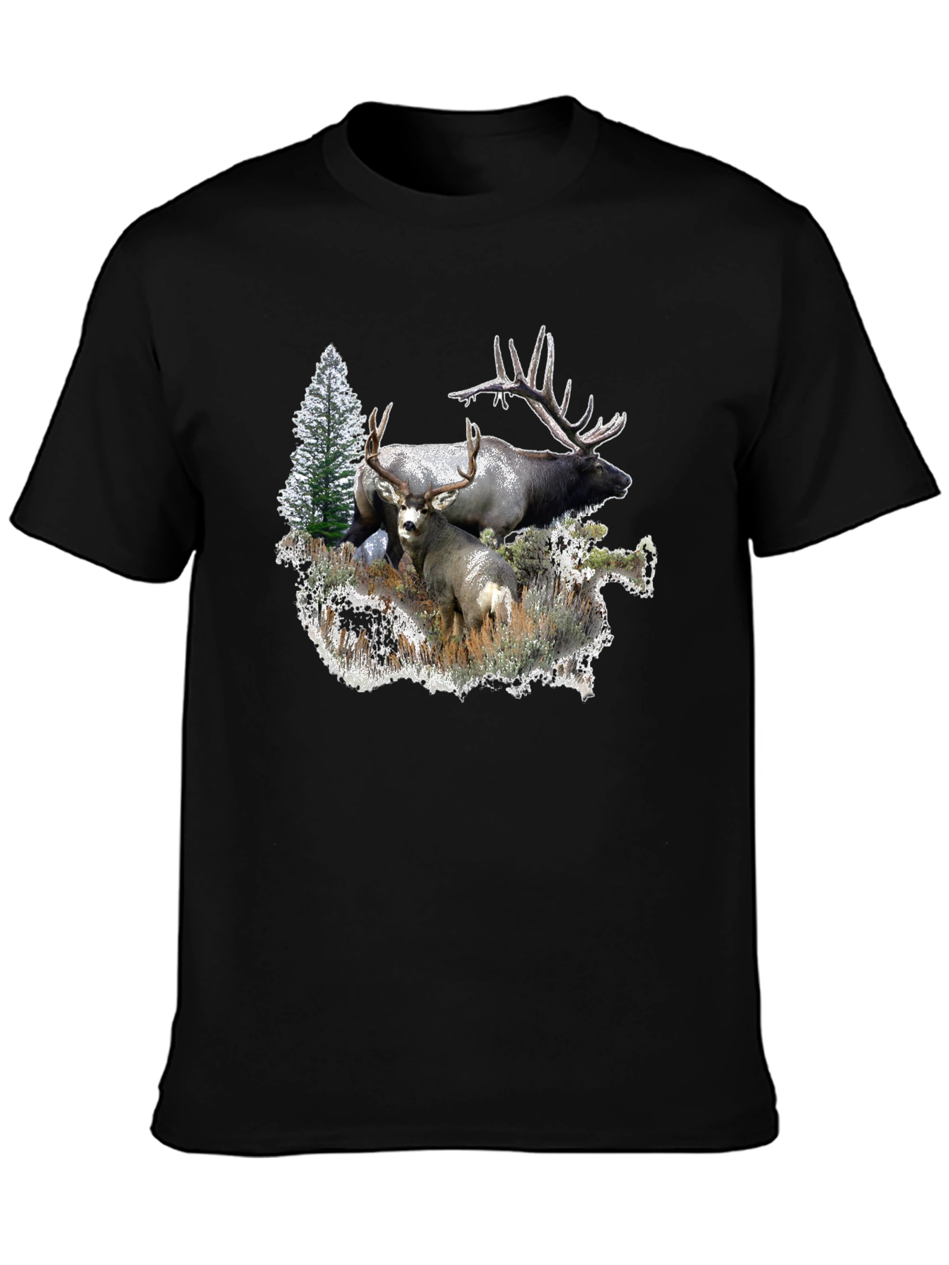 Wildlife Graphic Tee: Deer & Elk Forest Scene