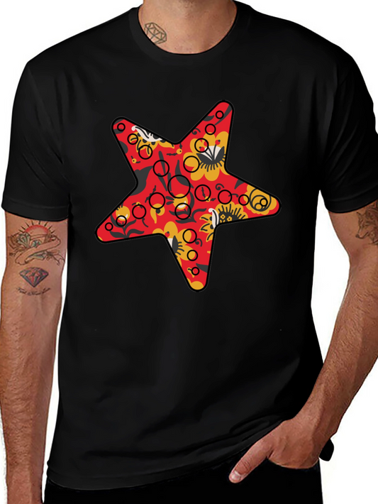 Star Print Black Crew Neck T-Shirt