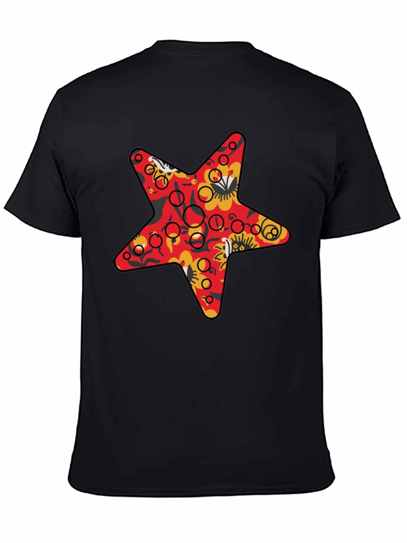 Star Print Black Crew Neck T-Shirt
