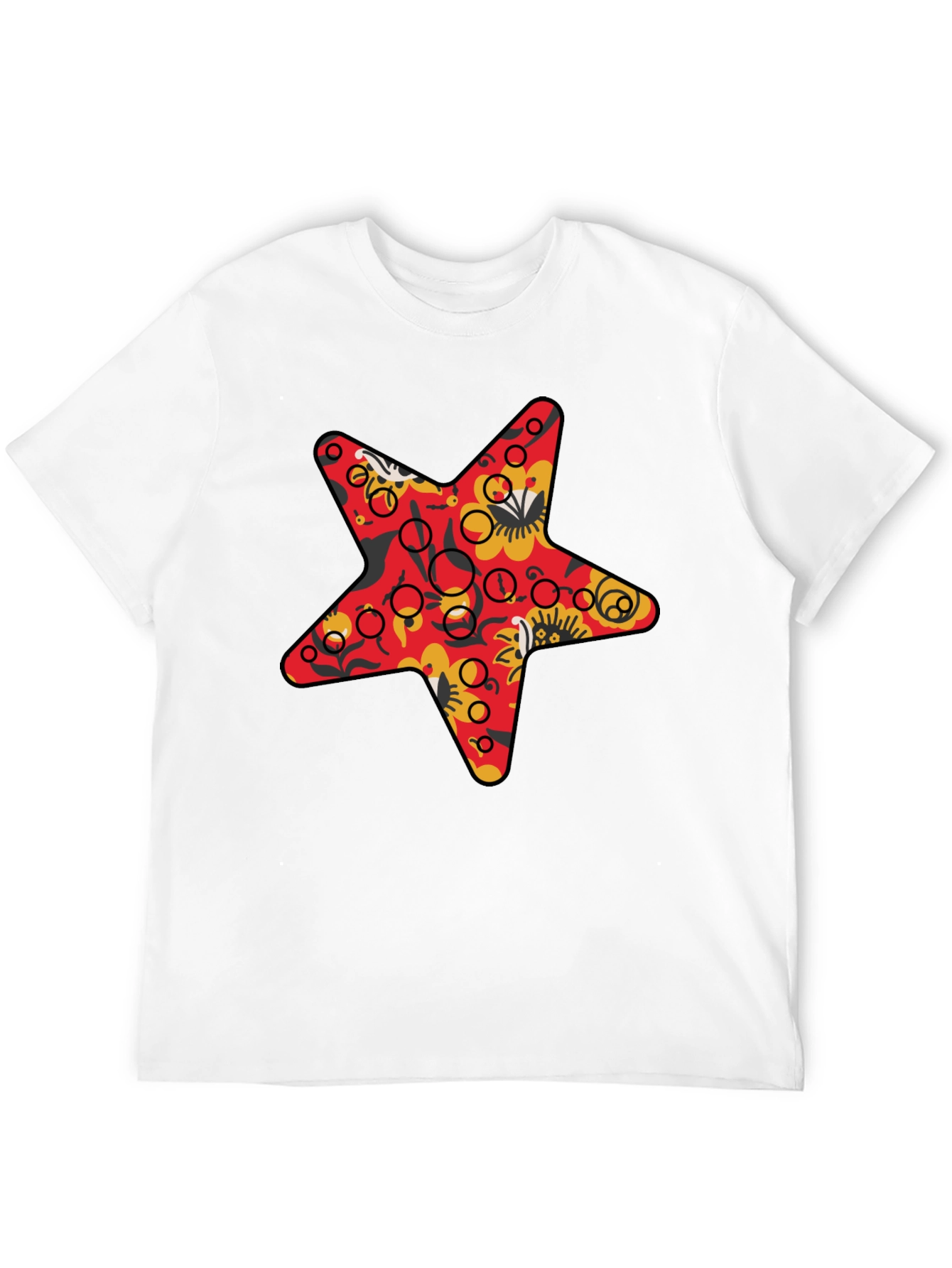 Star Print Black Crew Neck T-Shirt