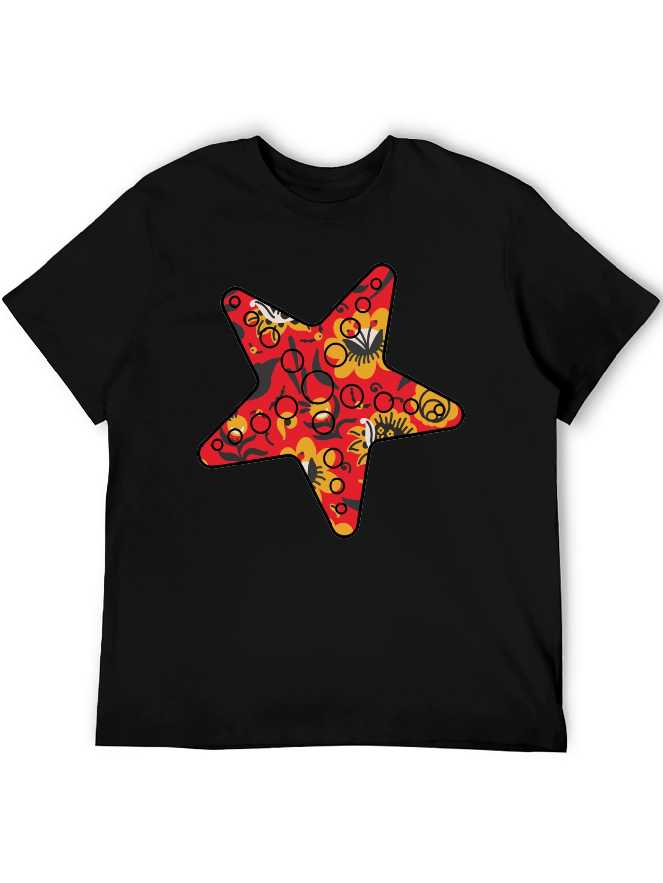 Star Print Black Crew Neck T-Shirt