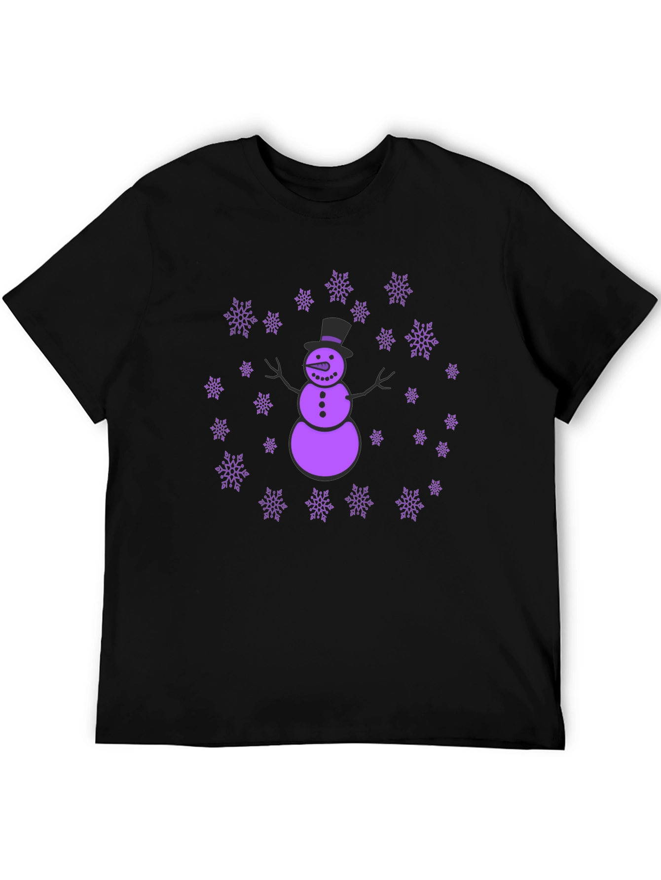 Snowman & Snowflakes Black T-Shirt