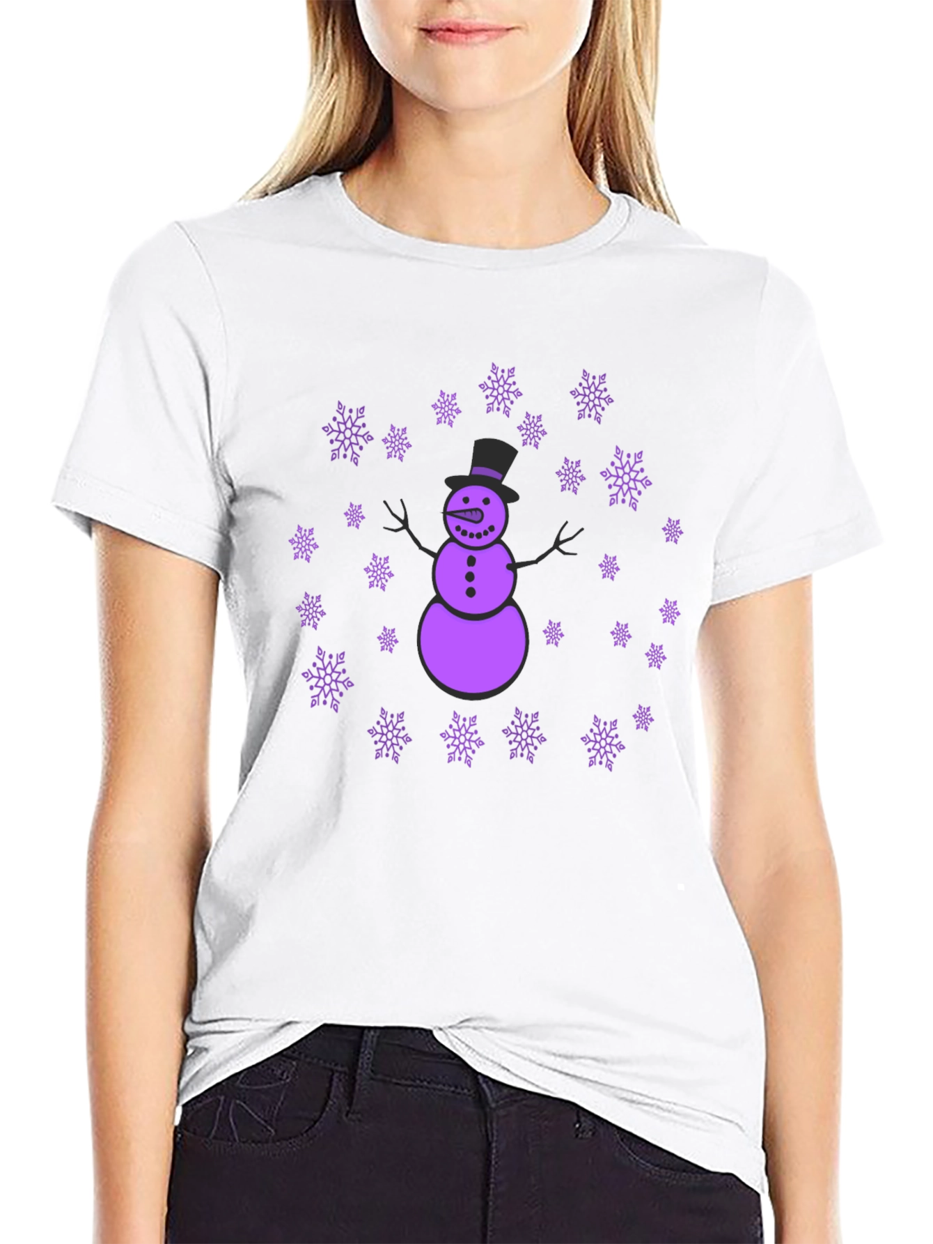 Snowman & Snowflakes Black T-Shirt