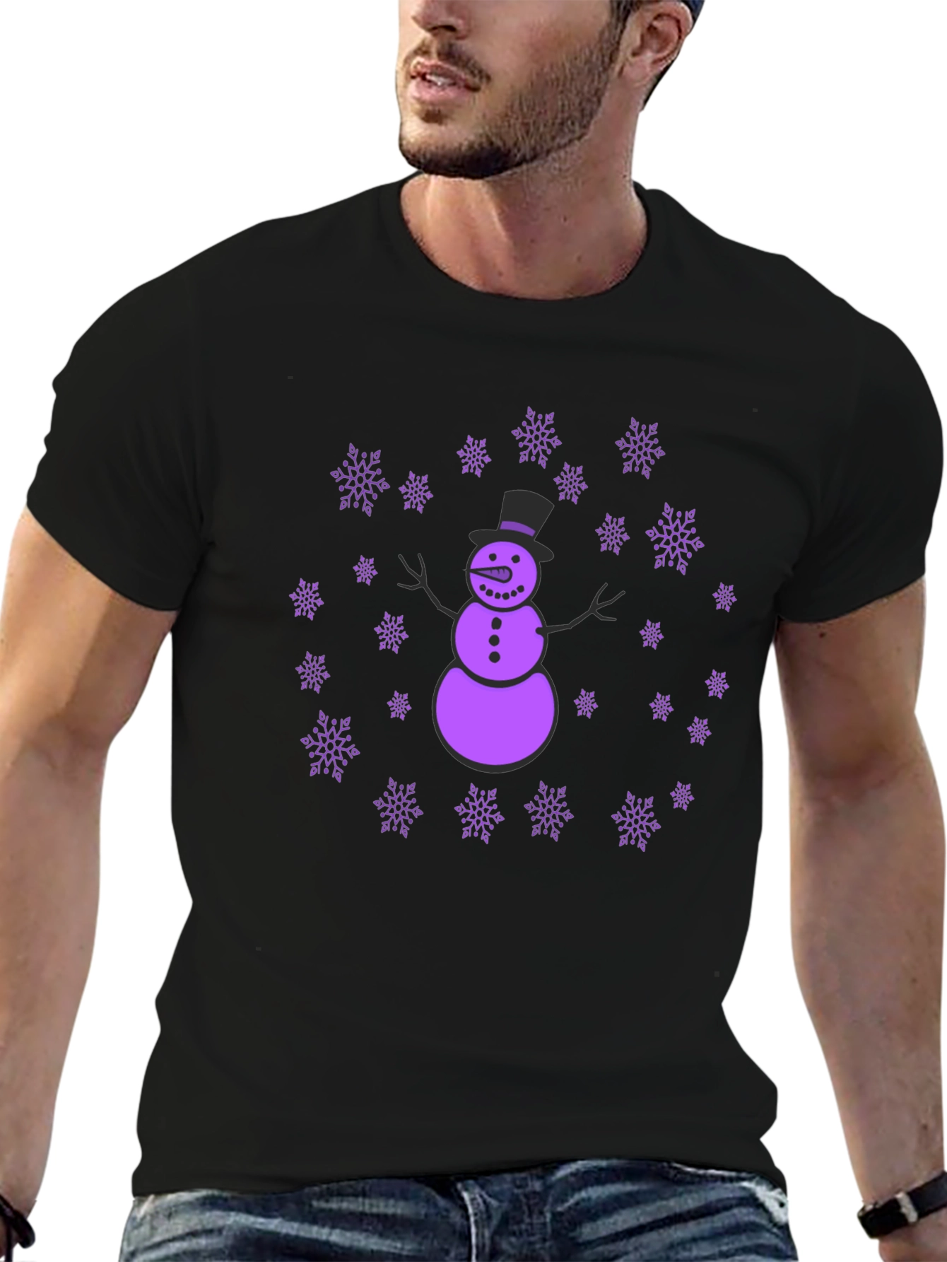 Snowman & Snowflakes Black T-Shirt