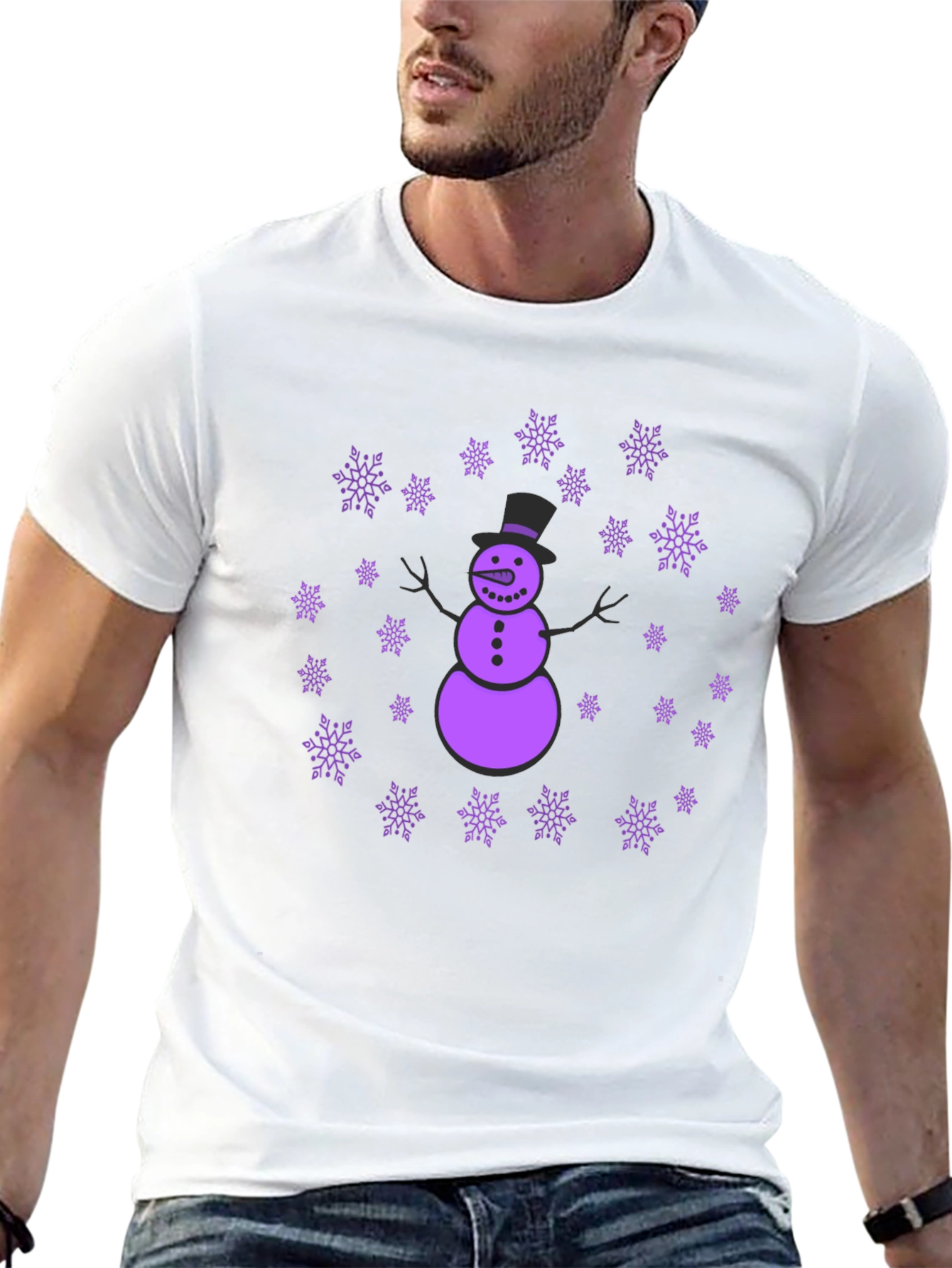 Snowman & Snowflakes Black T-Shirt