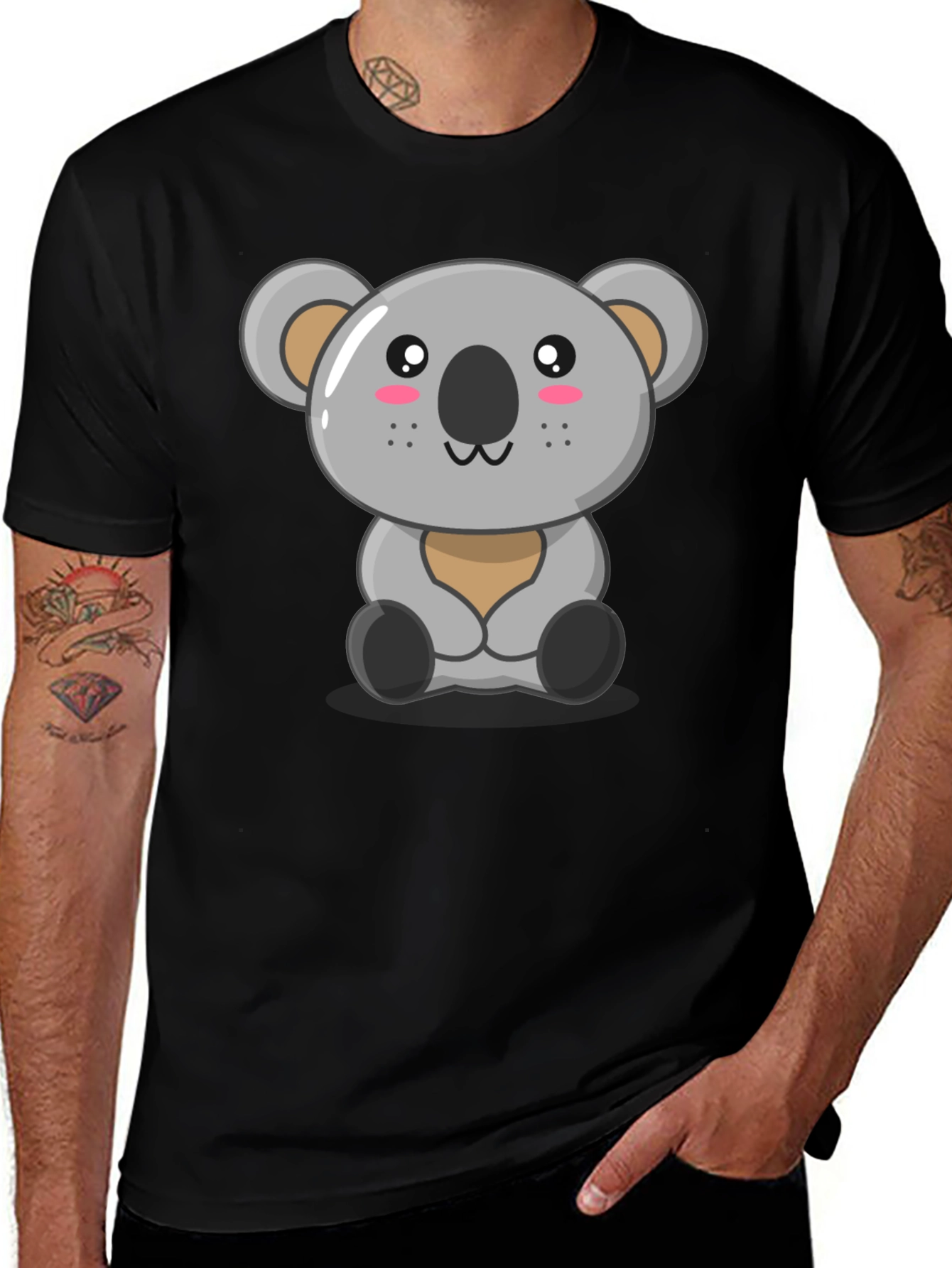 Cute Koala Graphic Tee - Black Cotton T-Shirt