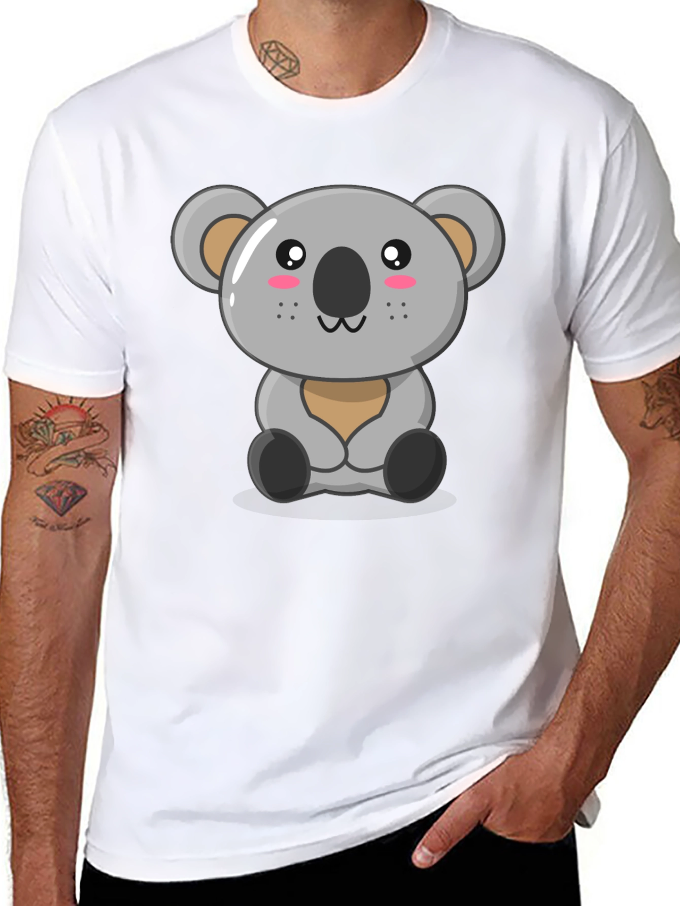 Cute Koala Graphic Tee - Black Cotton T-Shirt