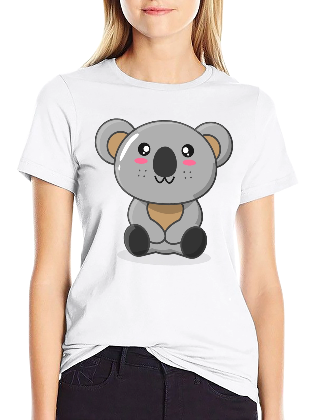 Cute Koala Graphic Tee - Black Cotton T-Shirt