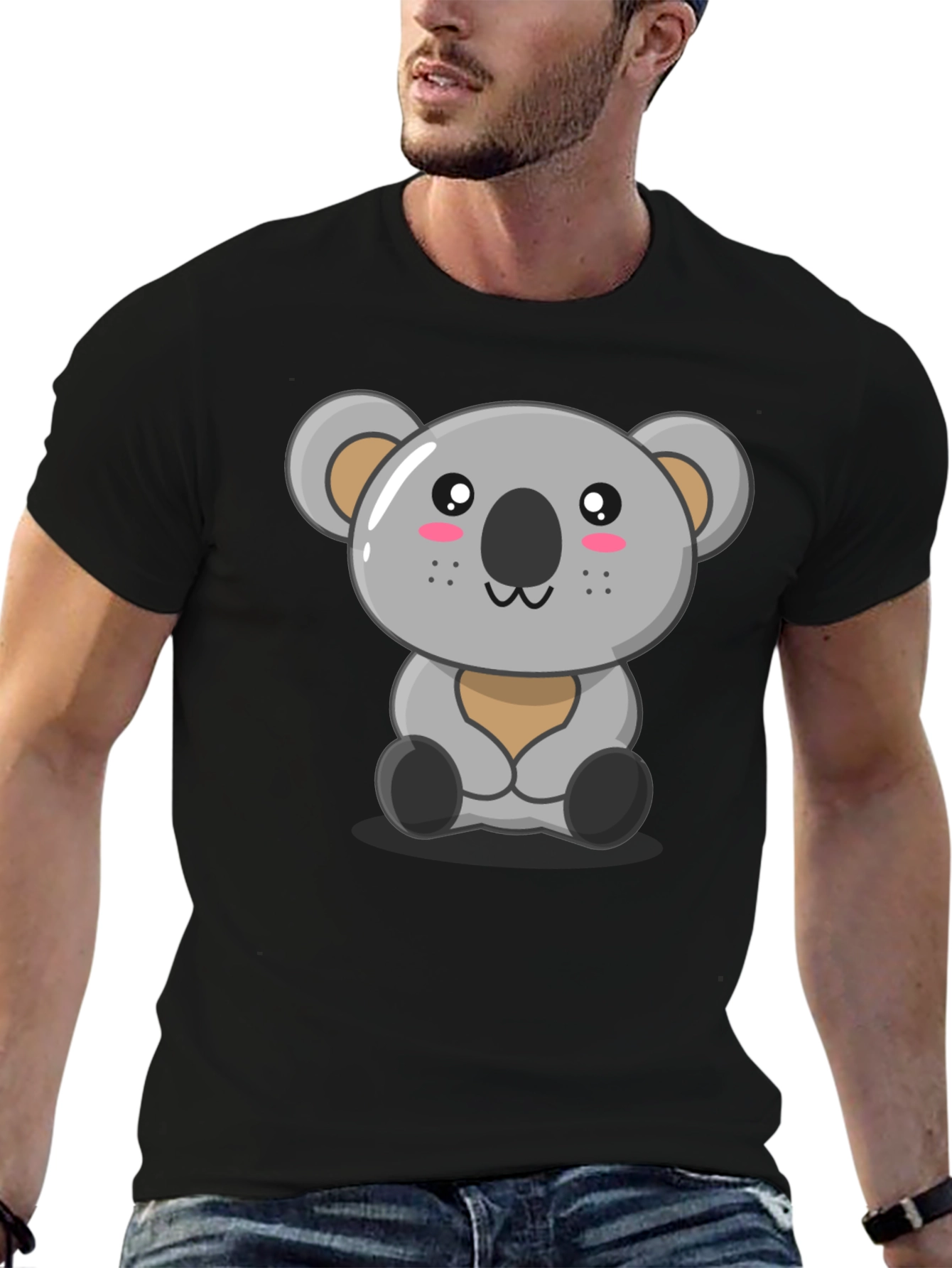 Cute Koala Graphic Tee - Black Cotton T-Shirt