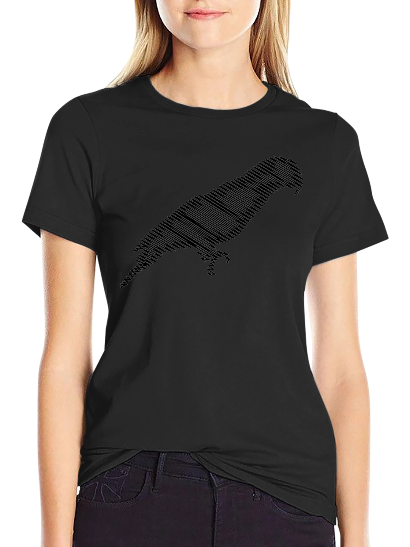 Stylish Parrot Silhouette Black Graphic Tee
