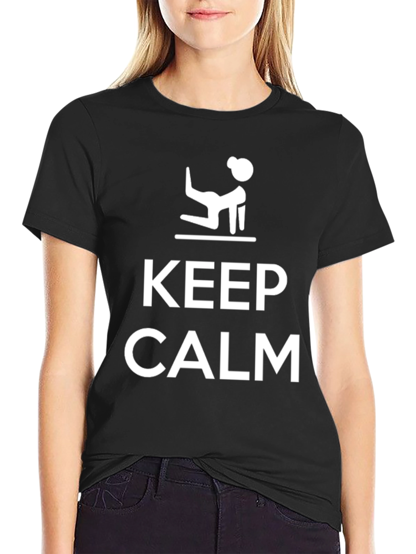 Keep Calm Yoga Pose Black Tee