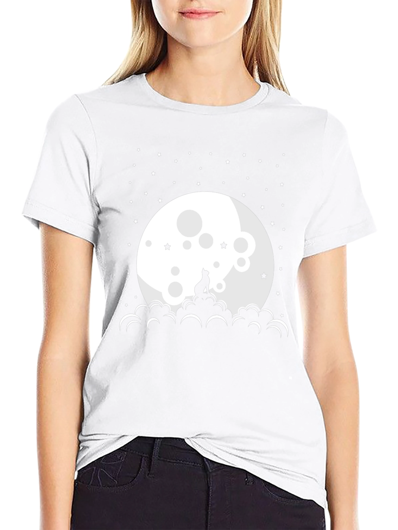 Cat Moon Stars Black T-Shirt