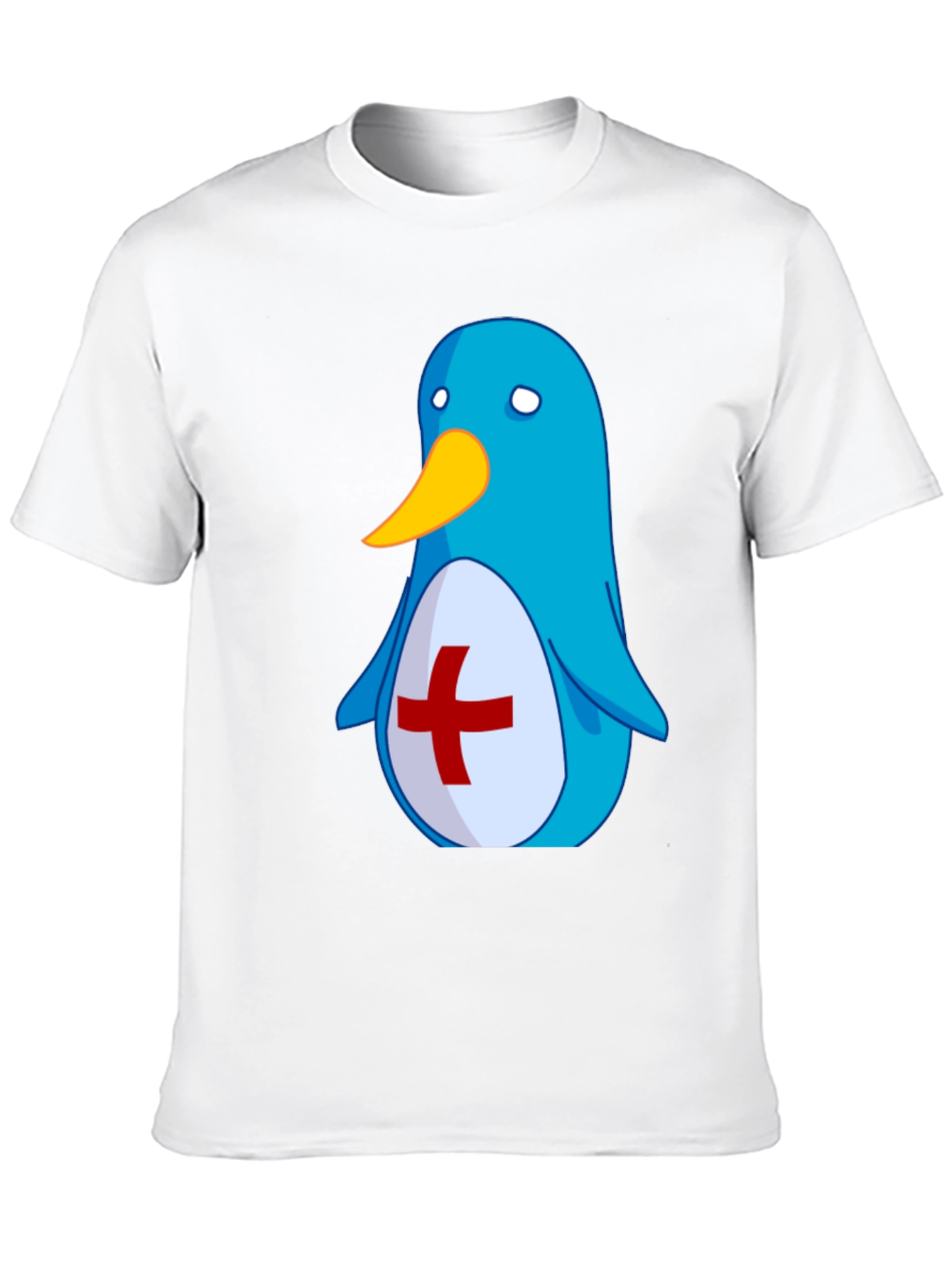 Cute Blue Penguin T-Shirt - Red Cross Design