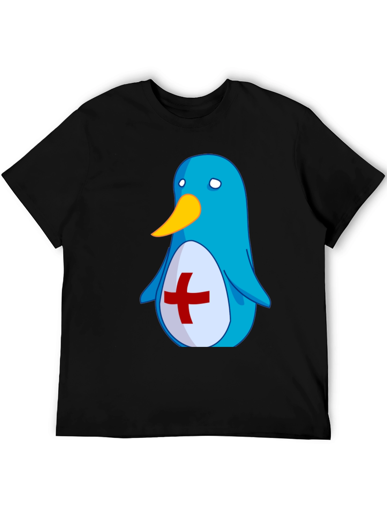 Cute Blue Penguin T-Shirt - Red Cross Design