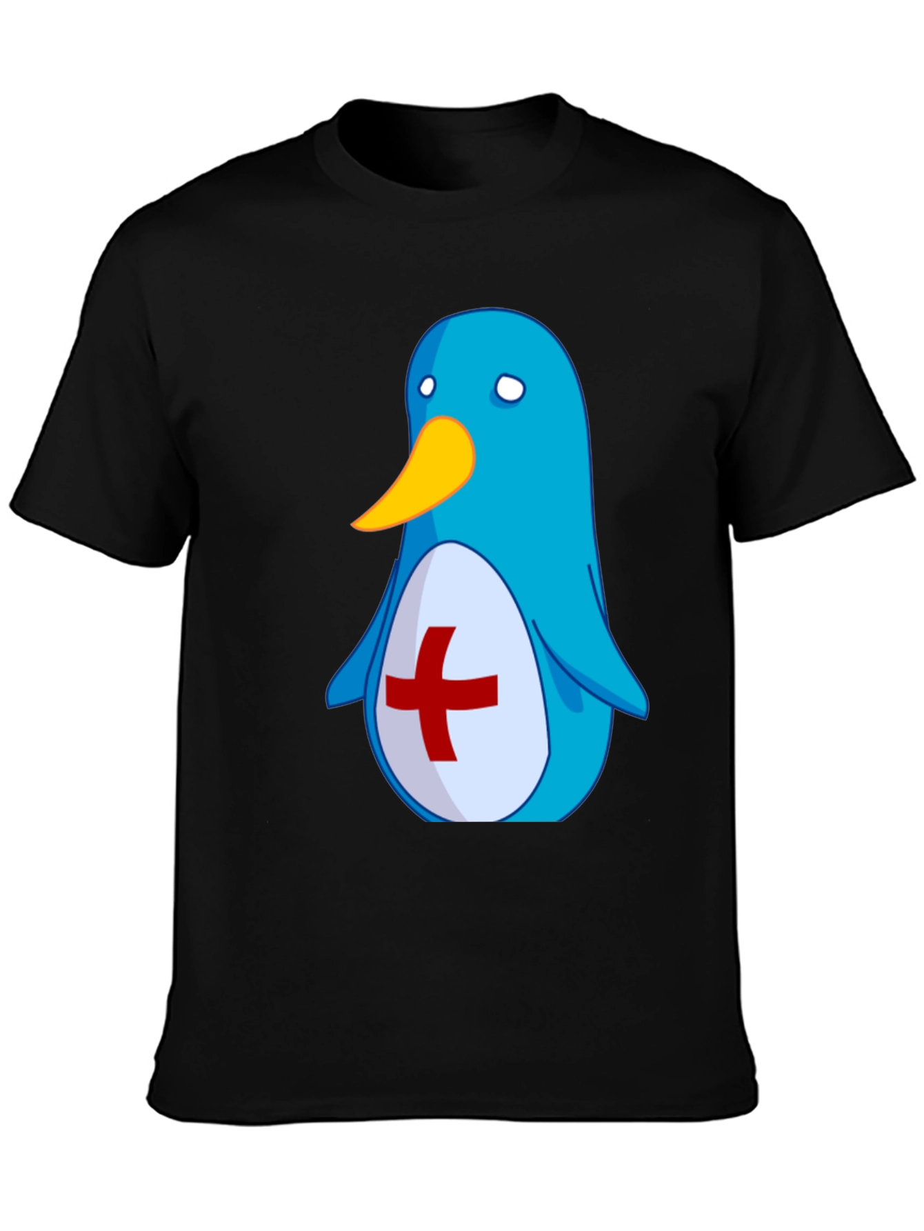 Cute Blue Penguin T-Shirt - Red Cross Design