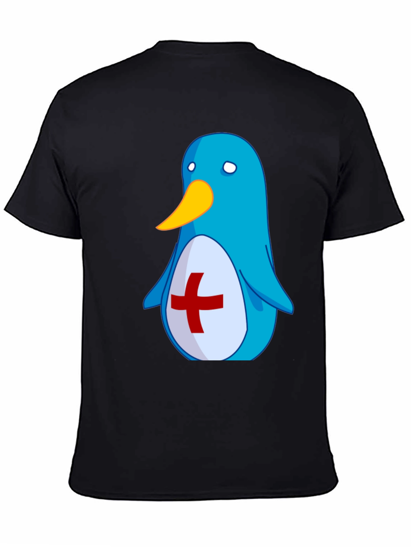 Cute Blue Penguin T-Shirt - Red Cross Design