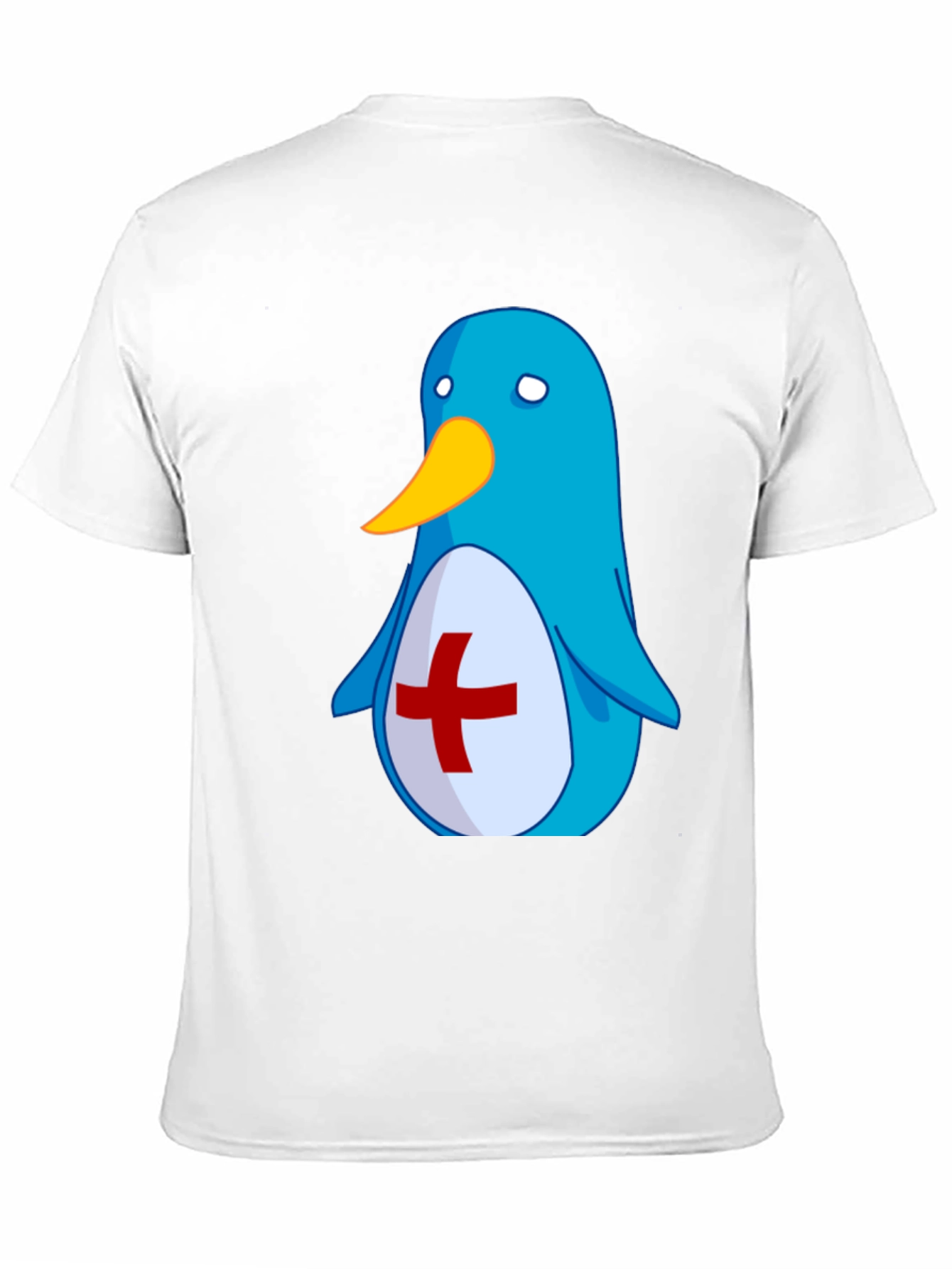 Cute Blue Penguin T-Shirt - Red Cross Design