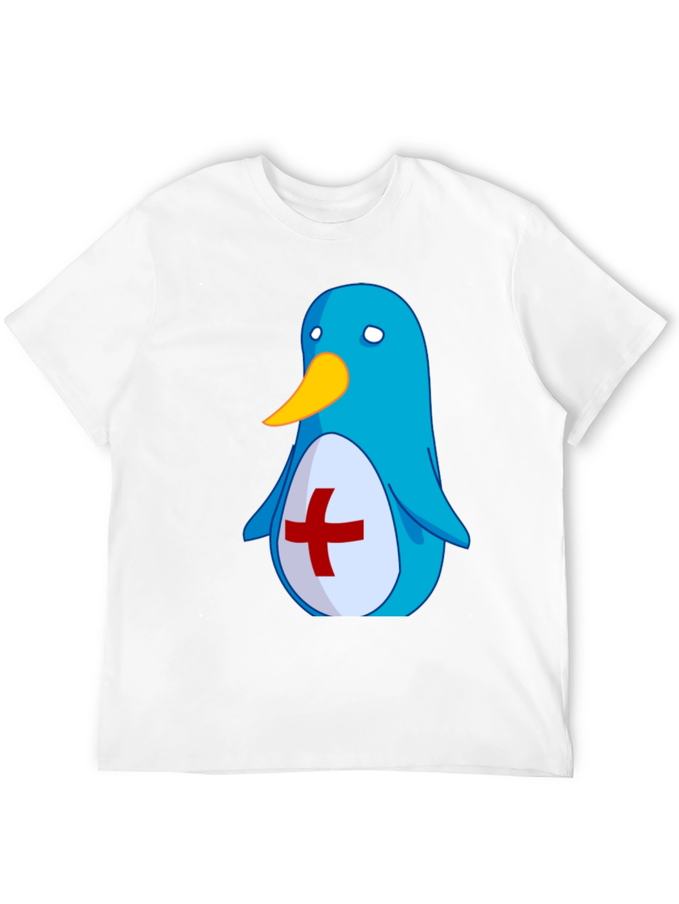 Cute Blue Penguin T-Shirt - Red Cross Design
