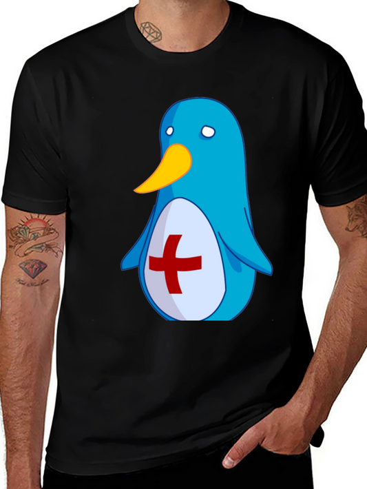 Cute Blue Penguin T-Shirt - Red Cross Design