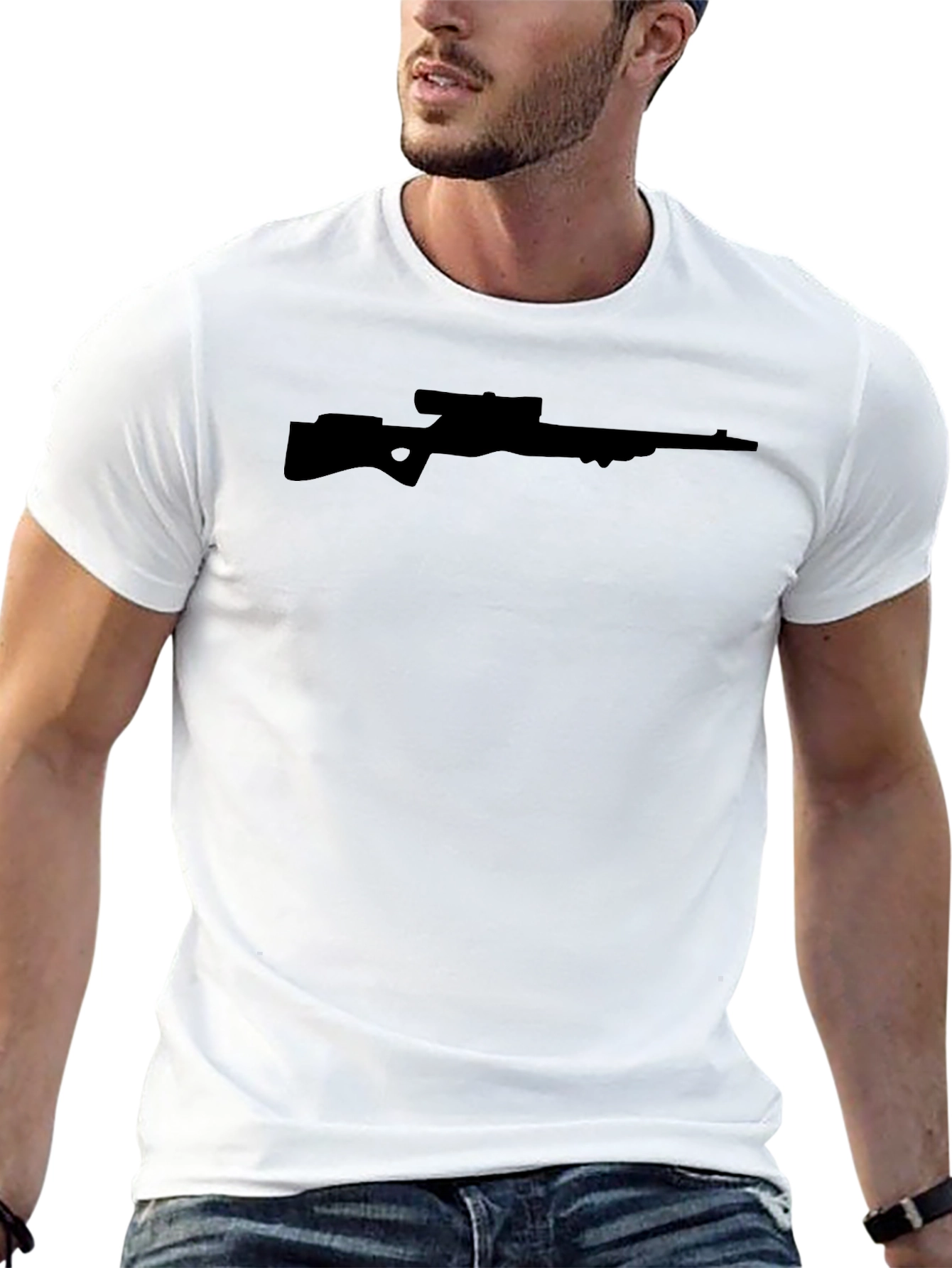 Sniper Rifle Graphic Tee - Black Crew Neck