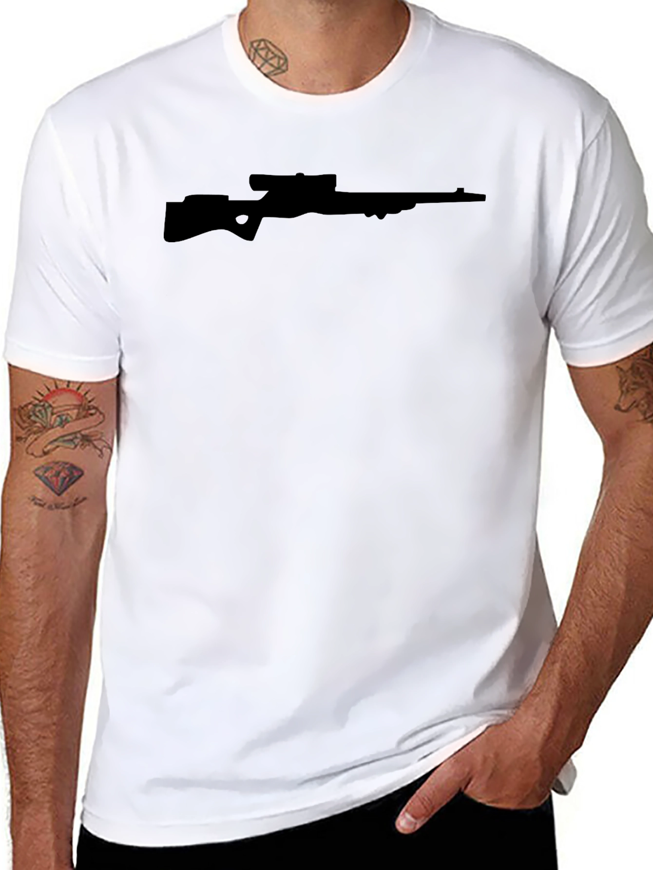 Sniper Rifle Graphic Tee - Black Crew Neck
