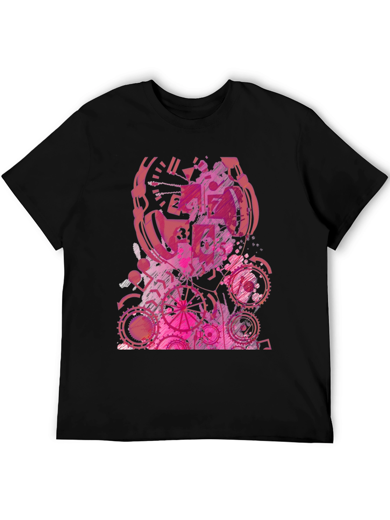 Abstract Pink Gear Graphic Black T-Shirt