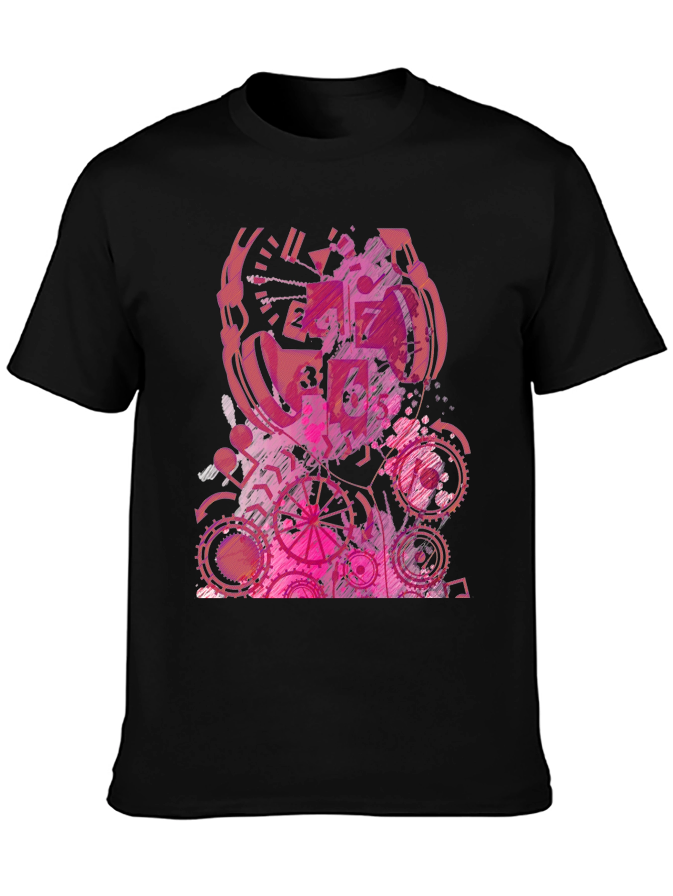 Abstract Pink Gear Graphic Black T-Shirt