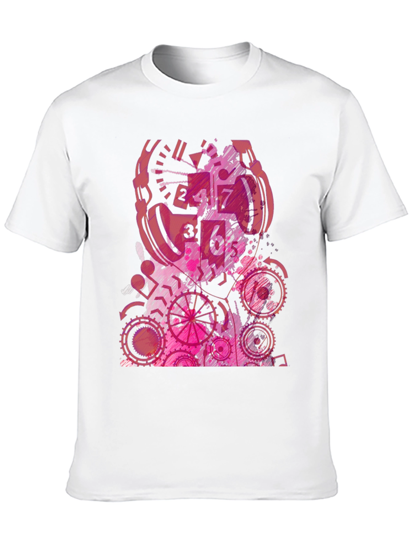 Abstract Pink Gear Graphic Black T-Shirt