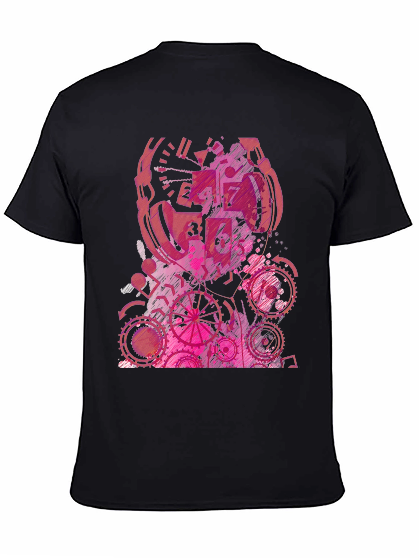 Abstract Pink Gear Graphic Black T-Shirt