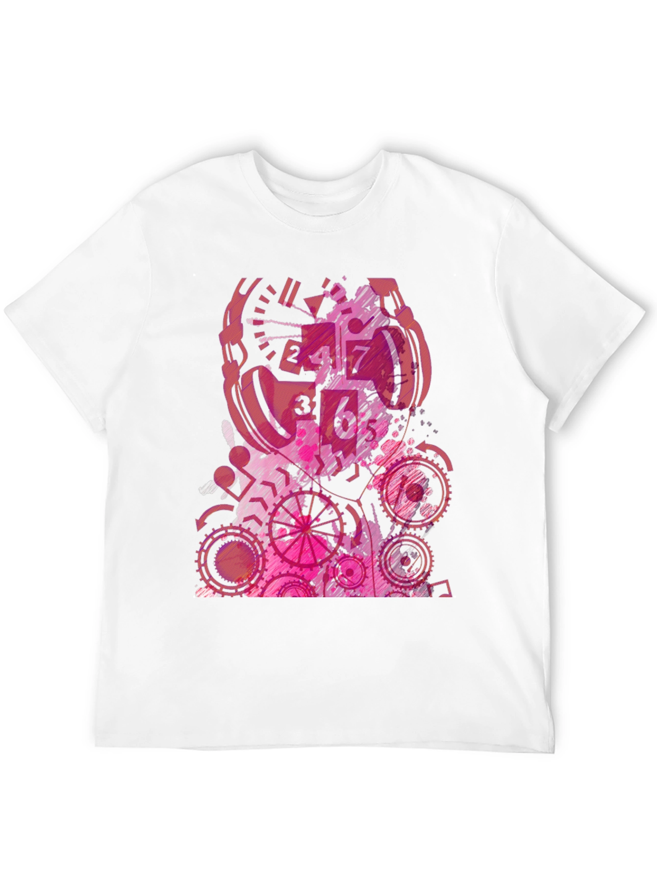 Abstract Pink Gear Graphic Black T-Shirt