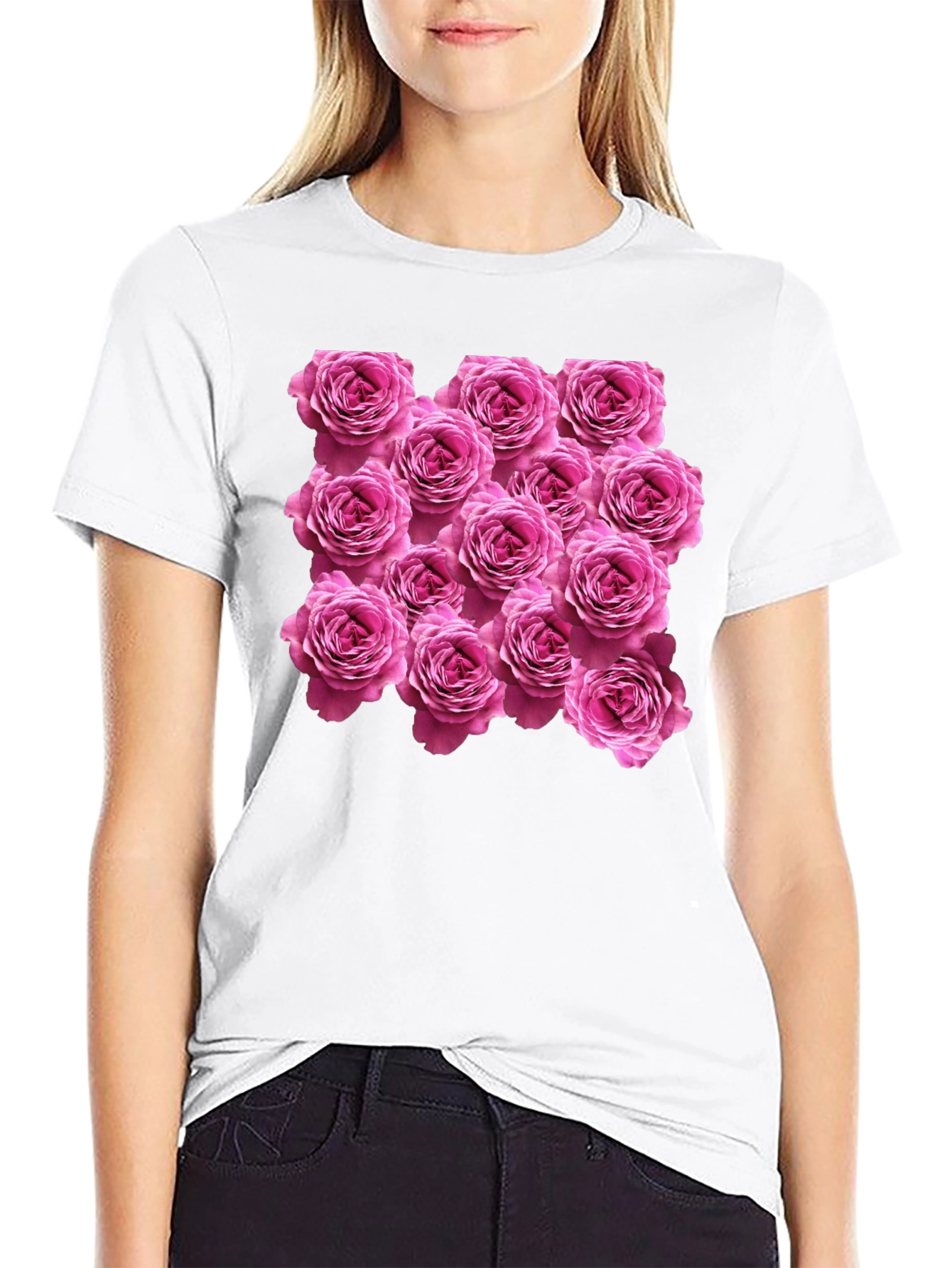 Rose Print Black T-Shirt