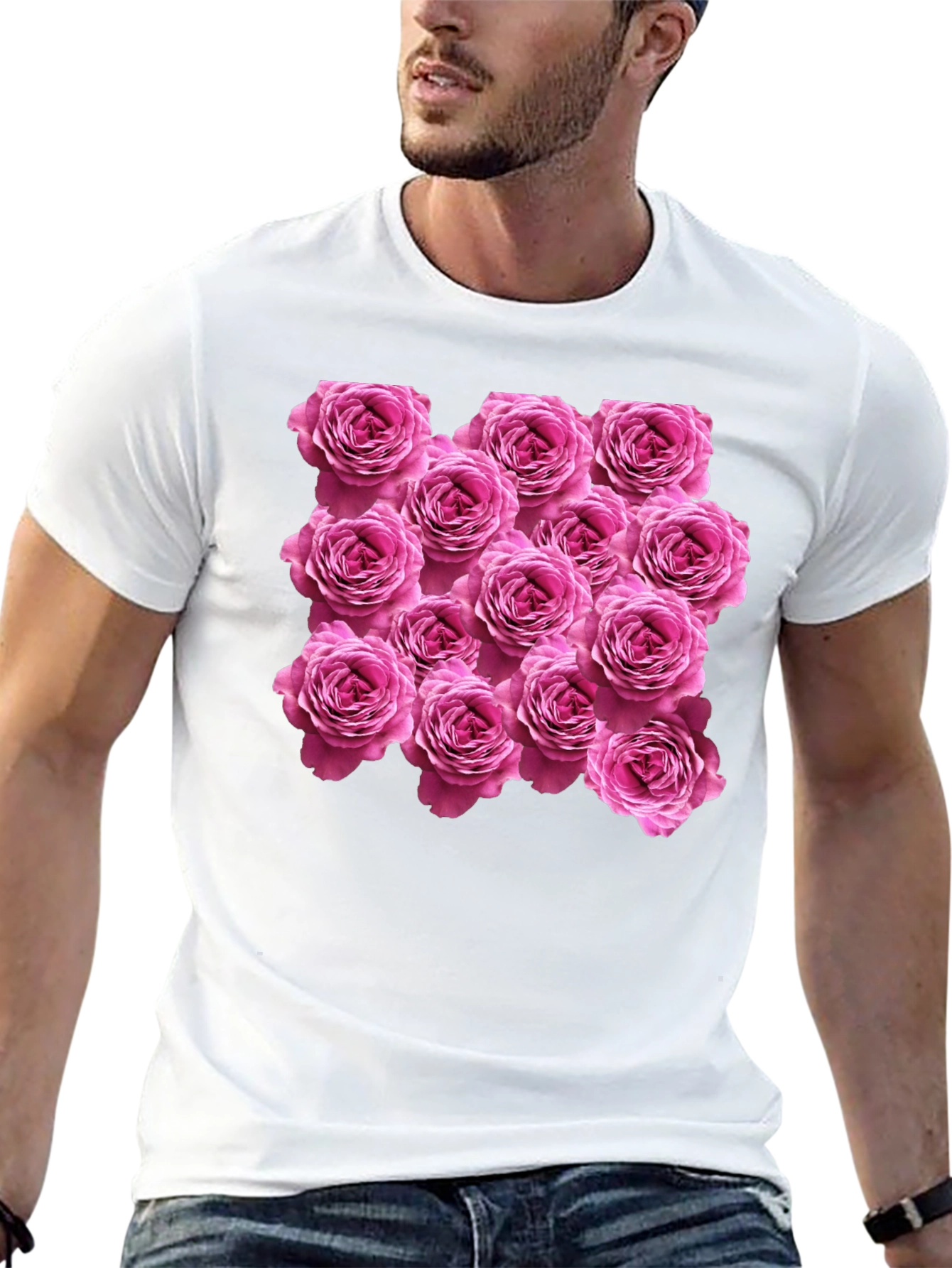 Rose Print Black T-Shirt