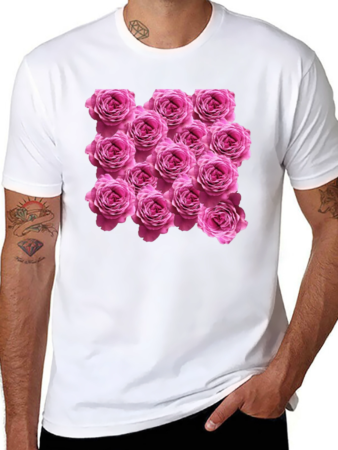 Rose Print Black T-Shirt